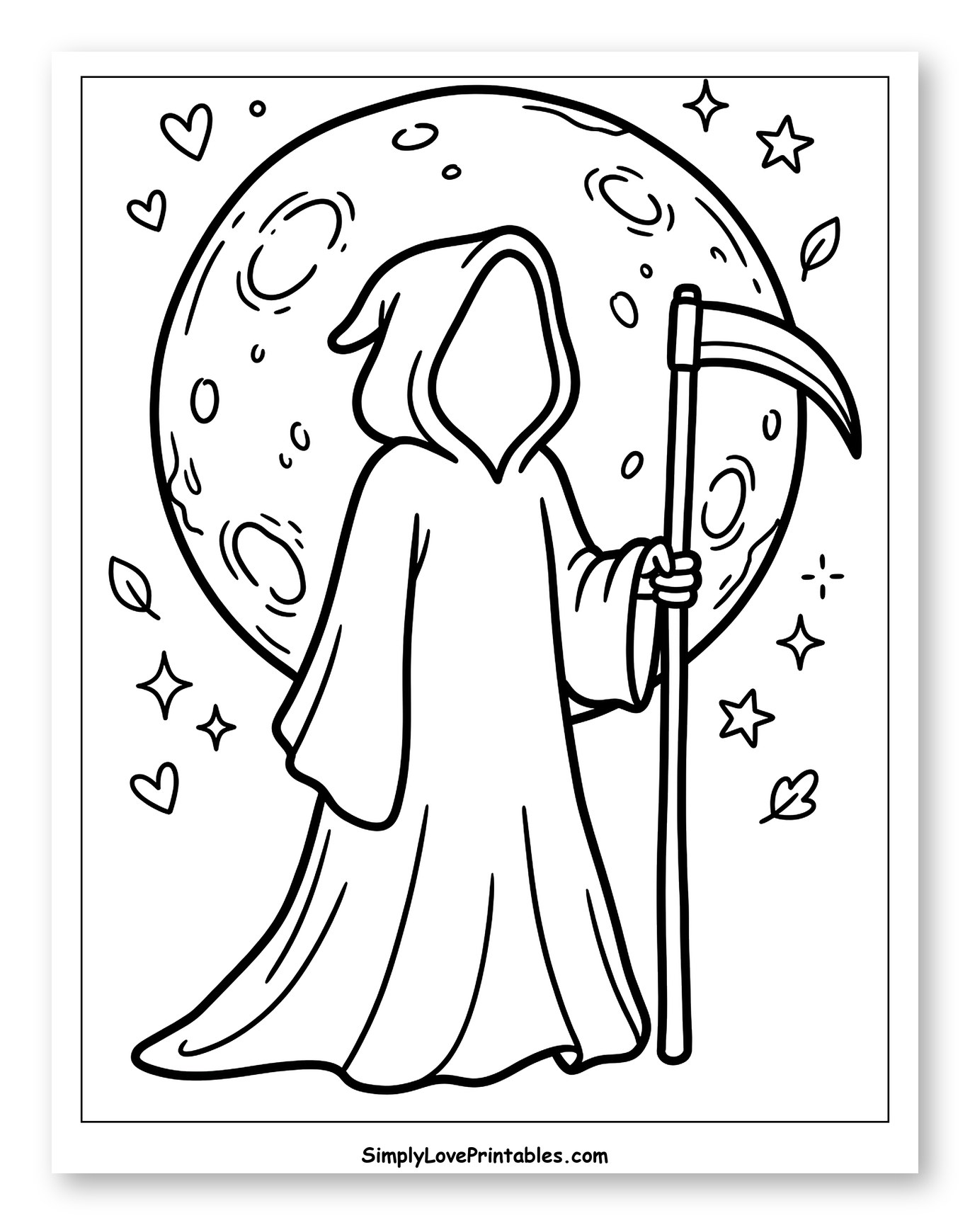 Spooky Grim Reaper with Moon and Stars