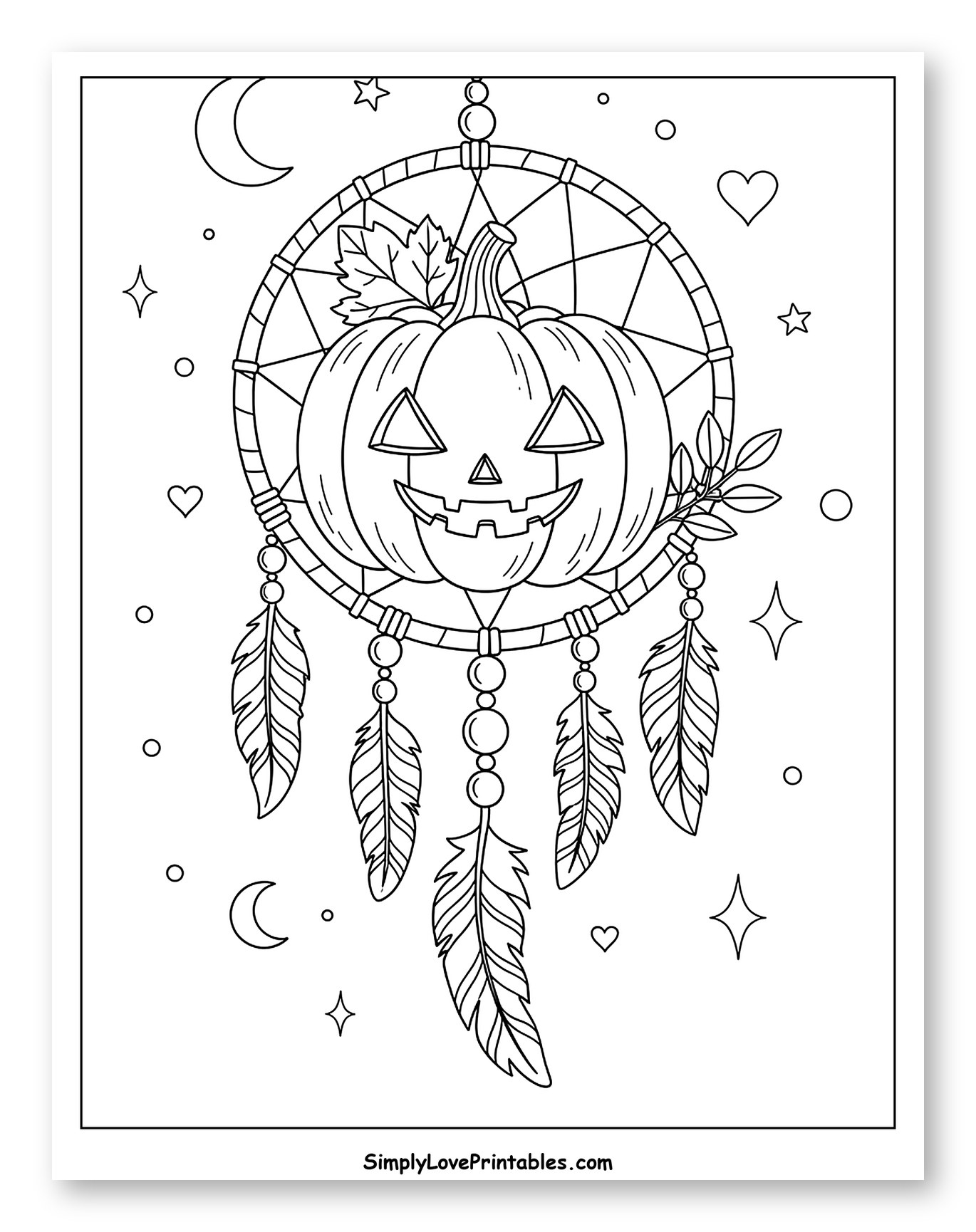 Spooky Jack-o'-Lantern Dream Catcher Coloring Page for Adults