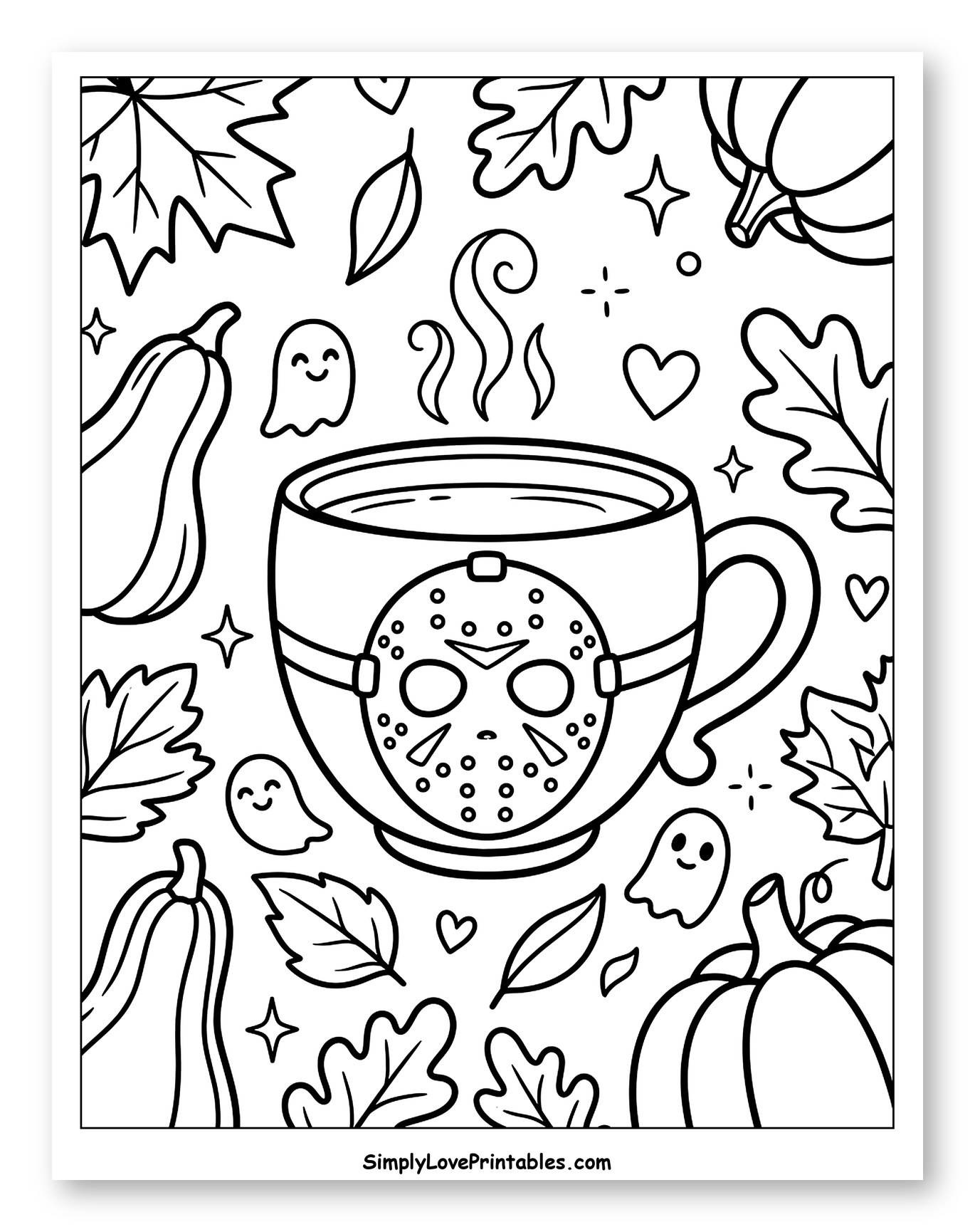 Spooky Mug with Fall Leaves and Pumpkins