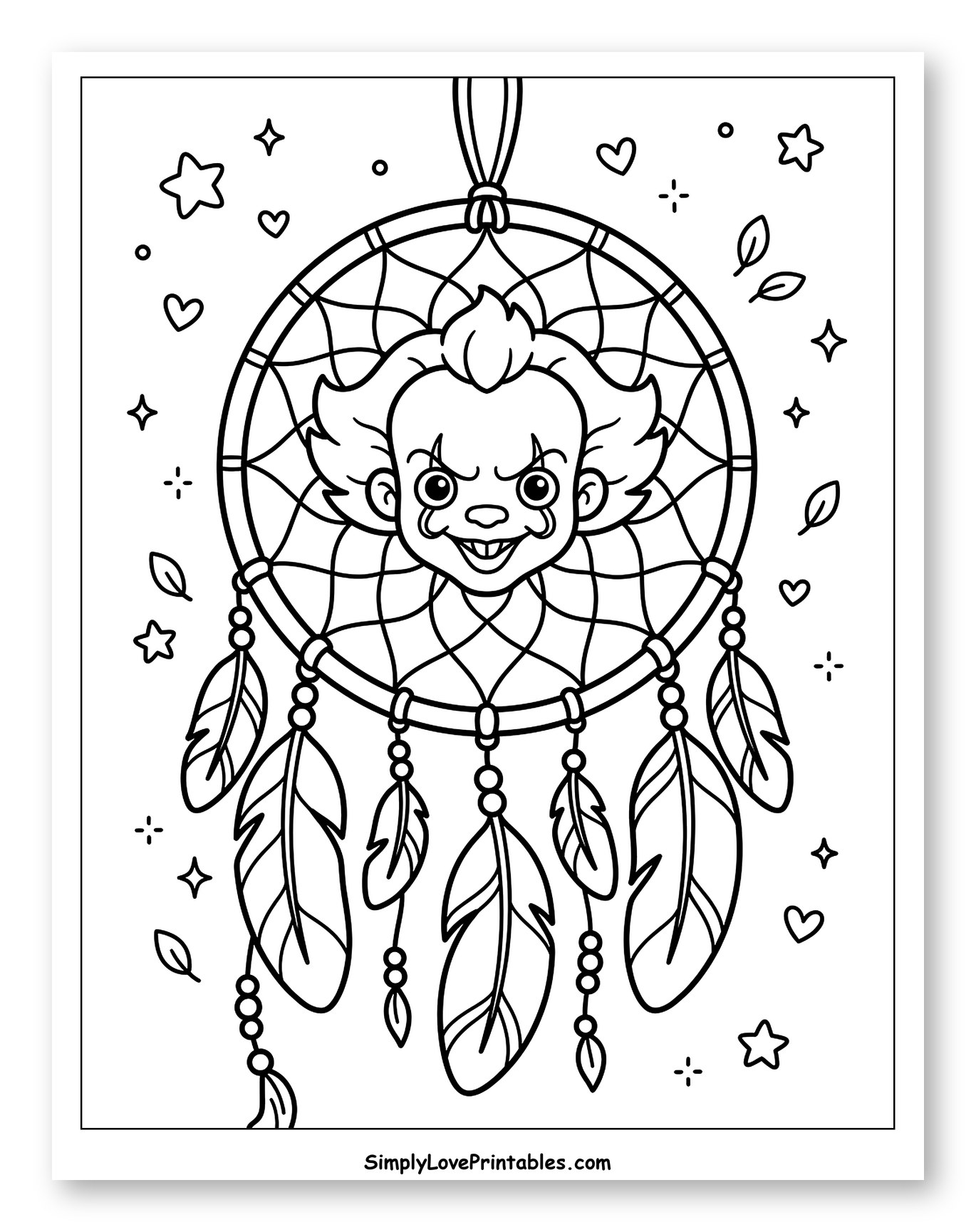 Spooky Pennywise Dreamcatcher with Feathers
