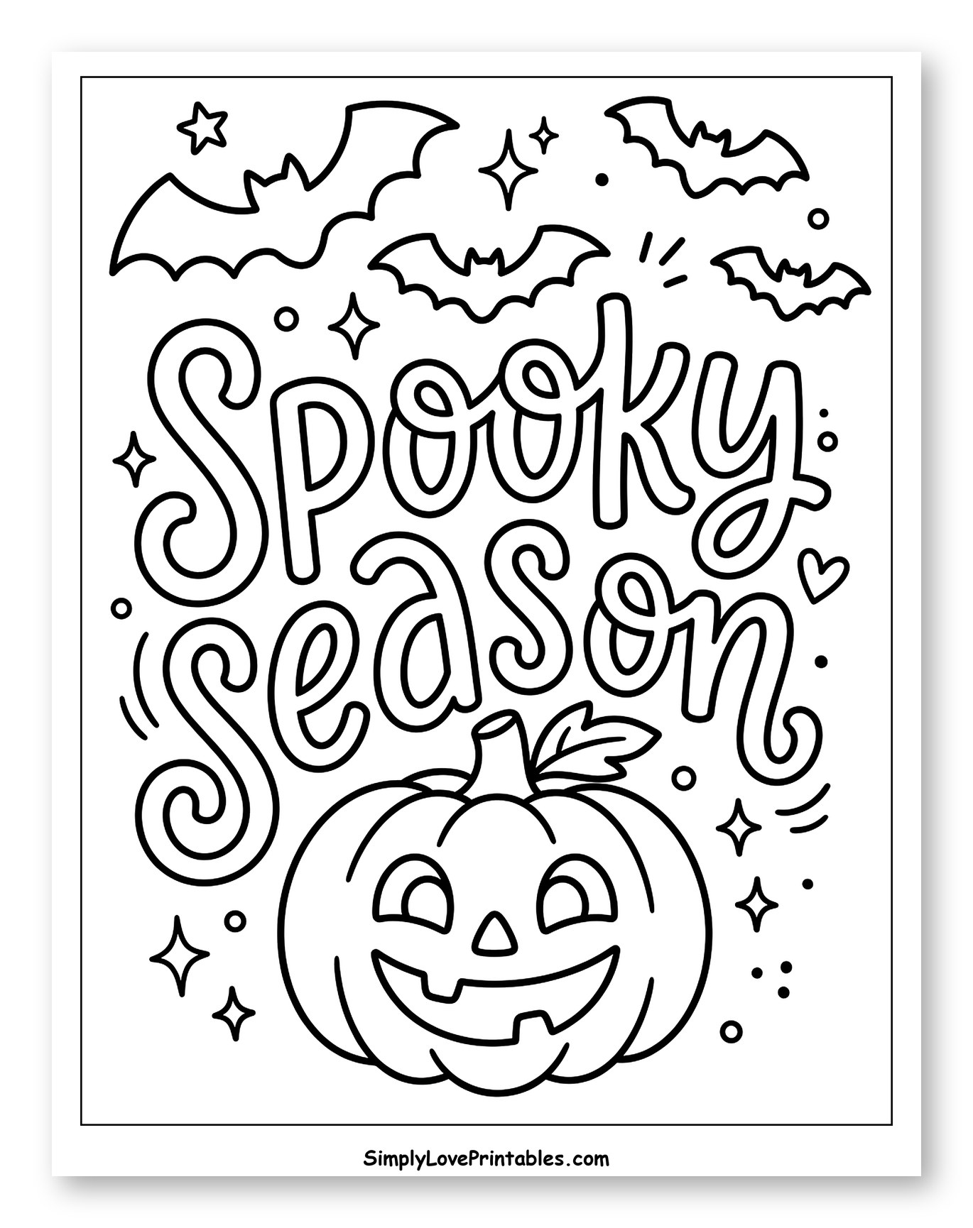 Spooky Season Lettering with Bats and Jack-o'-lantern Coloring Page for Adults