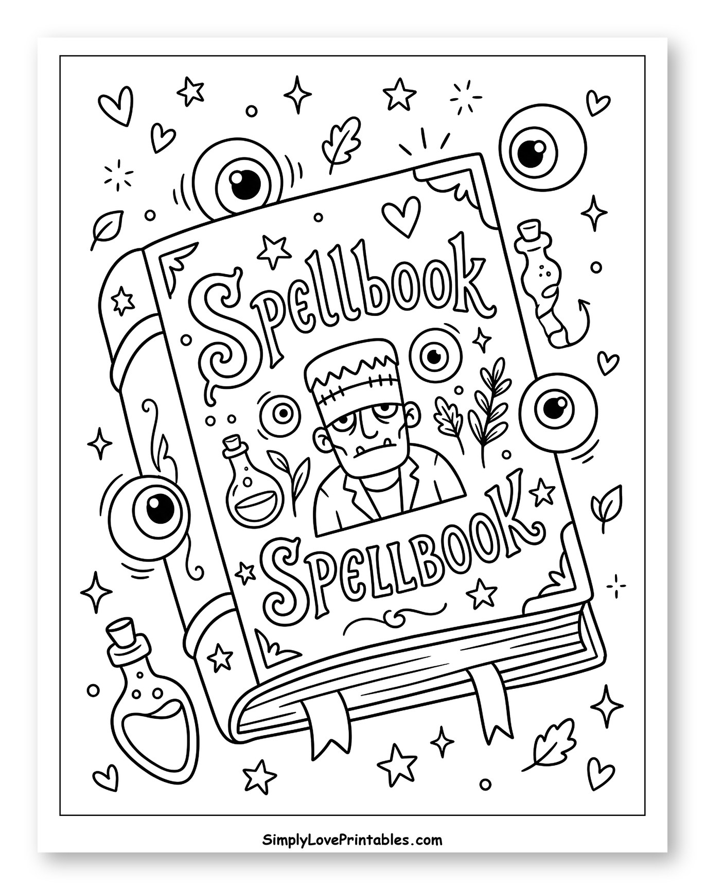 Spooky Spellbook with Frankenstein and Eyeballs