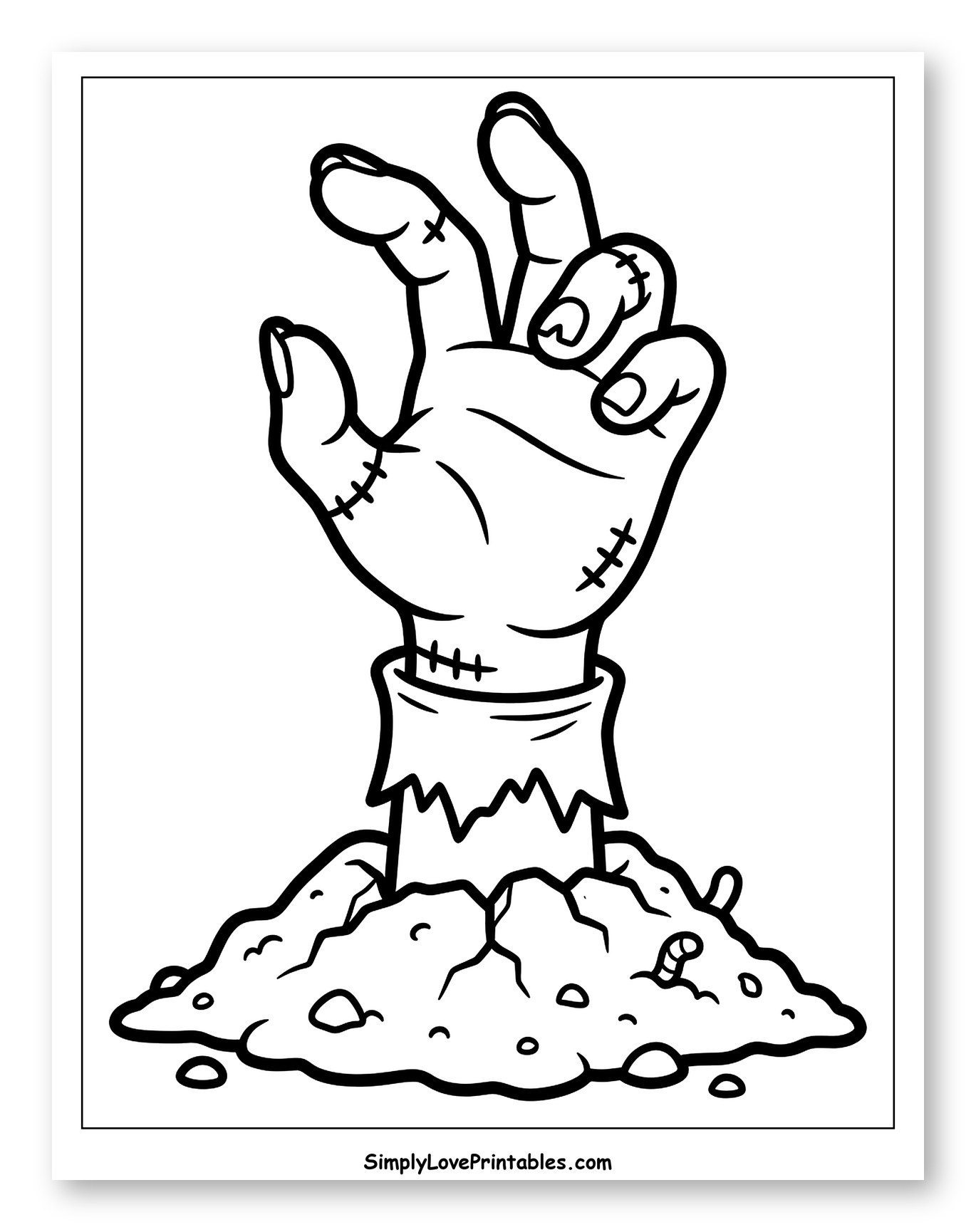Spooky Zombie Hand Emerging from Ground to Color for Toddlers