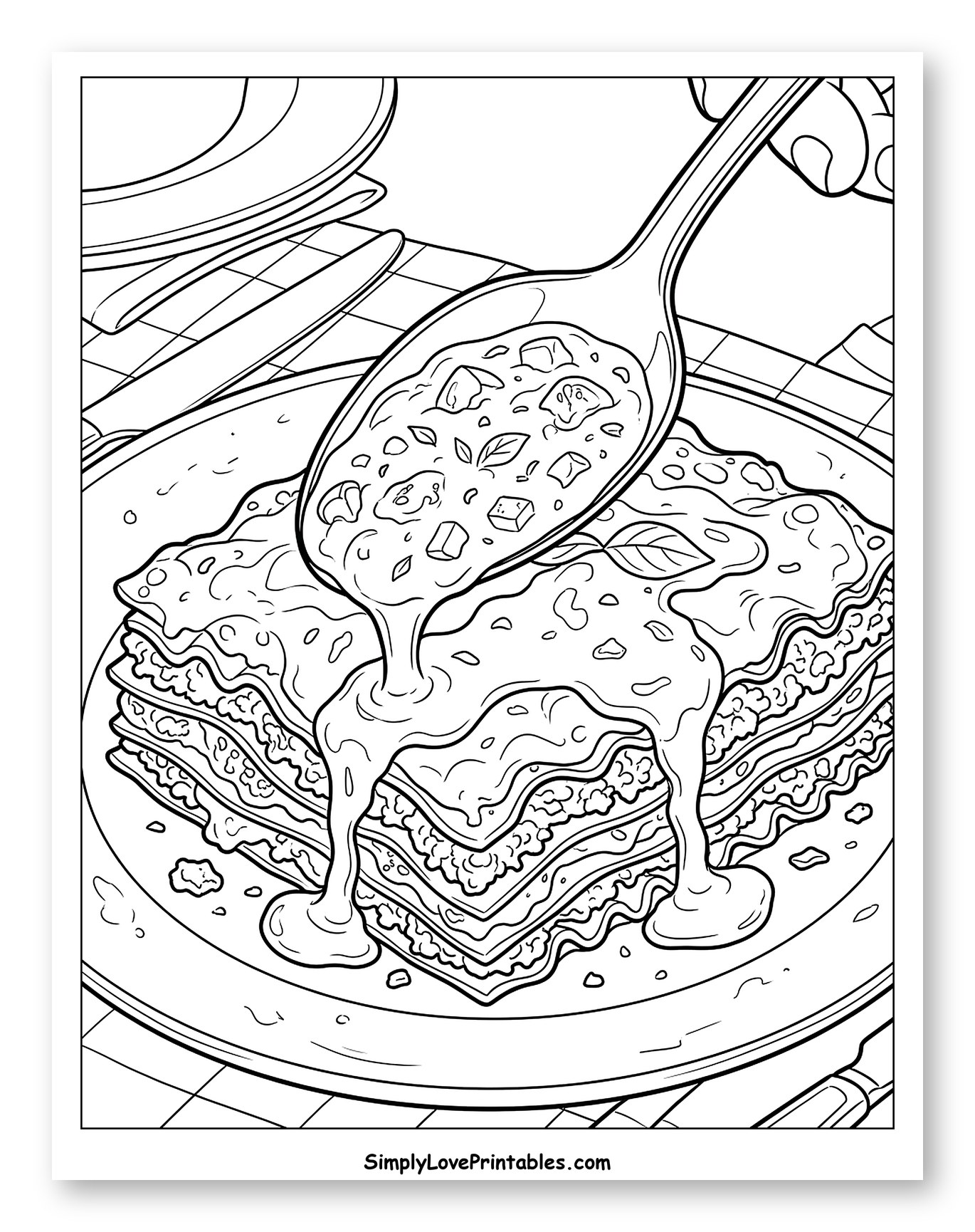 Spoon Pouring Sauce Over Lasagna to Color