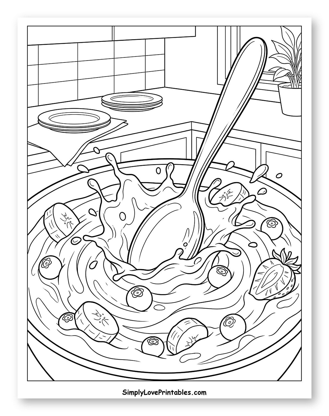 Spoon Splashing in Fruit Yogurt Bowl