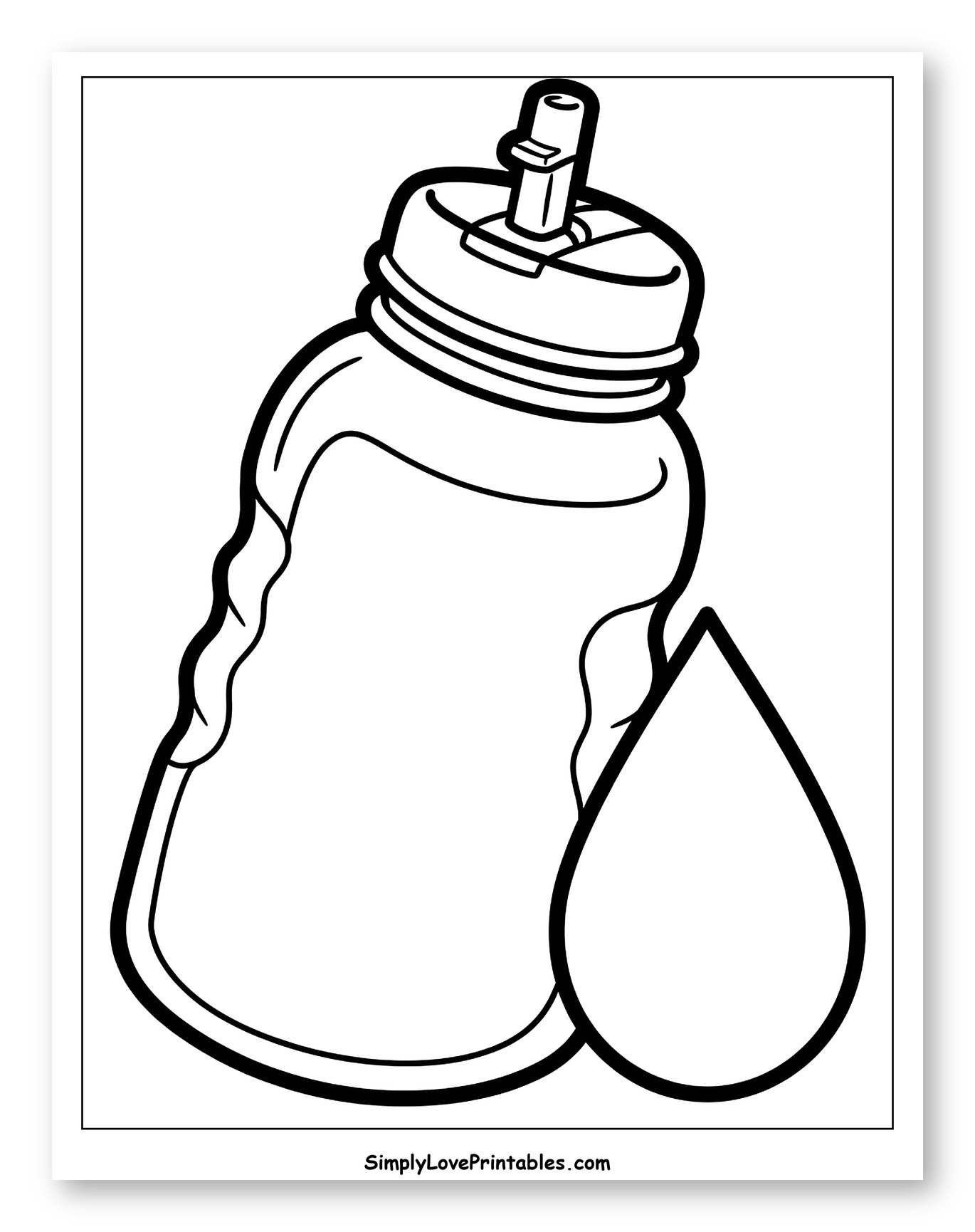 Sport Water Bottle and Water Droplet to Color for Toddlers