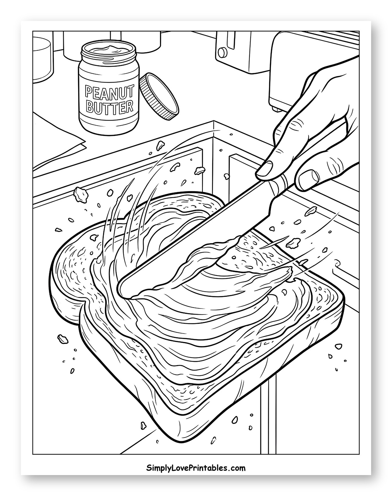 Spreading Peanut Butter on Toast Coloring Page