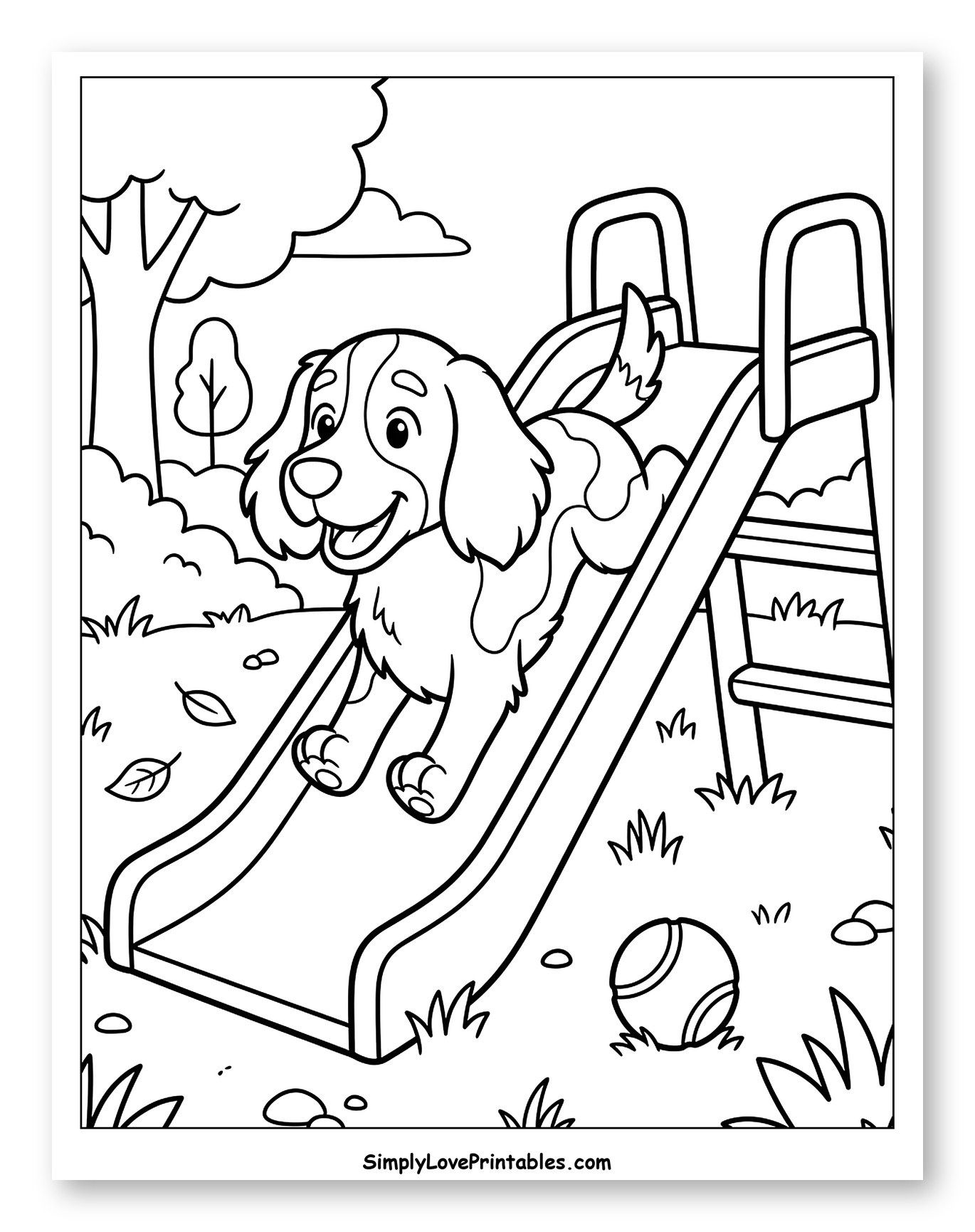 Springer Spaniel Dog Sliding Down Park Slide