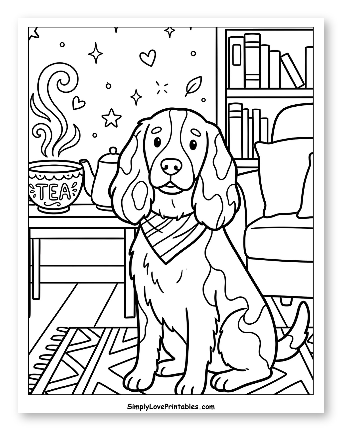 Springer Spaniel Enjoying Tea in a Cozy Room