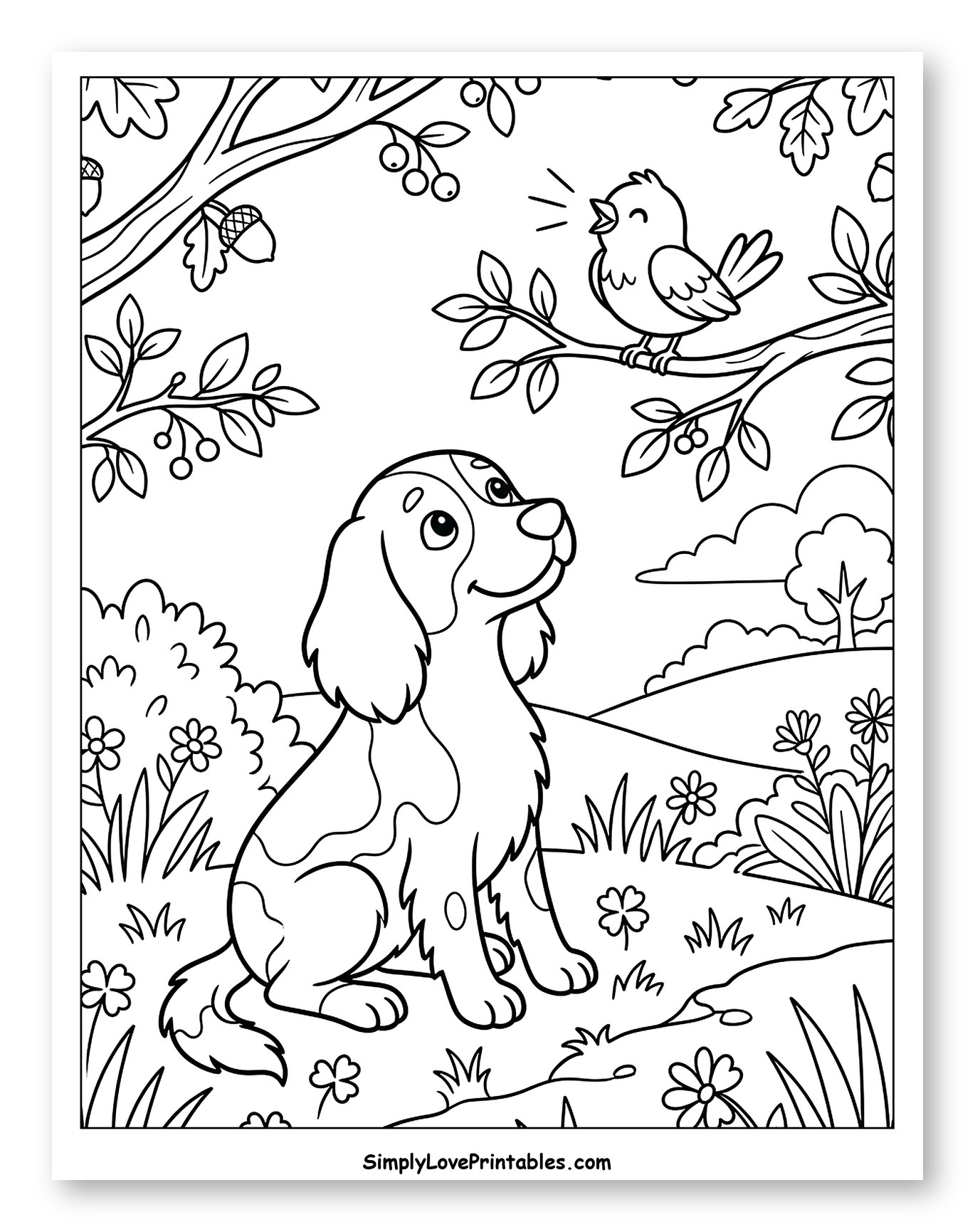 Springer Spaniel Puppy and Bird in Nature