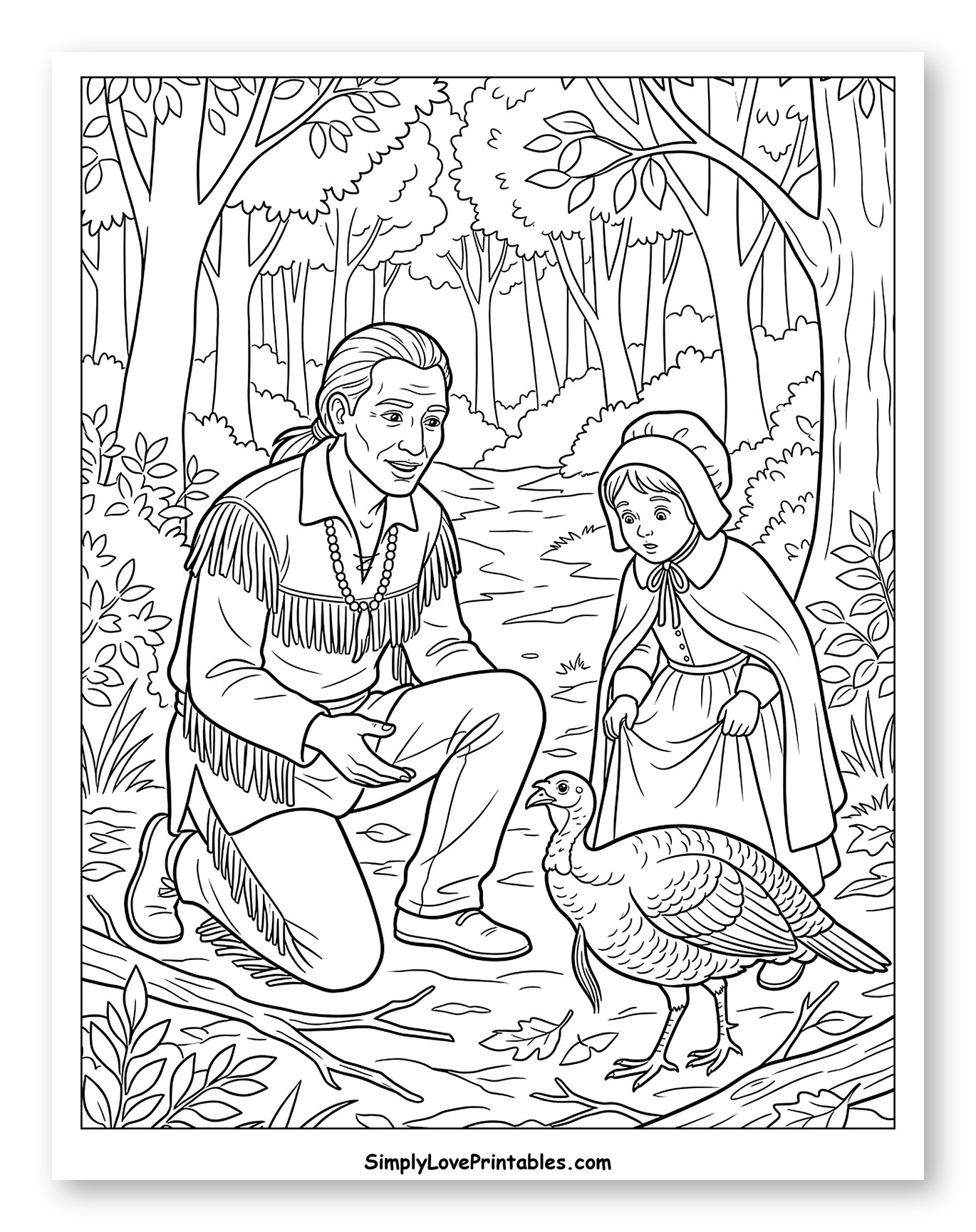Squanto and Pilgrim Girl Observing a Turkey
