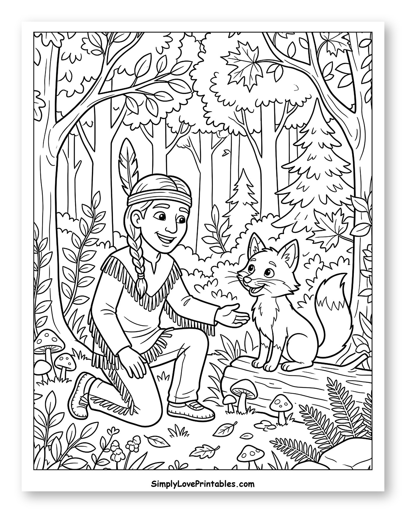 Squanto Kneeling with a Fox in the Woods