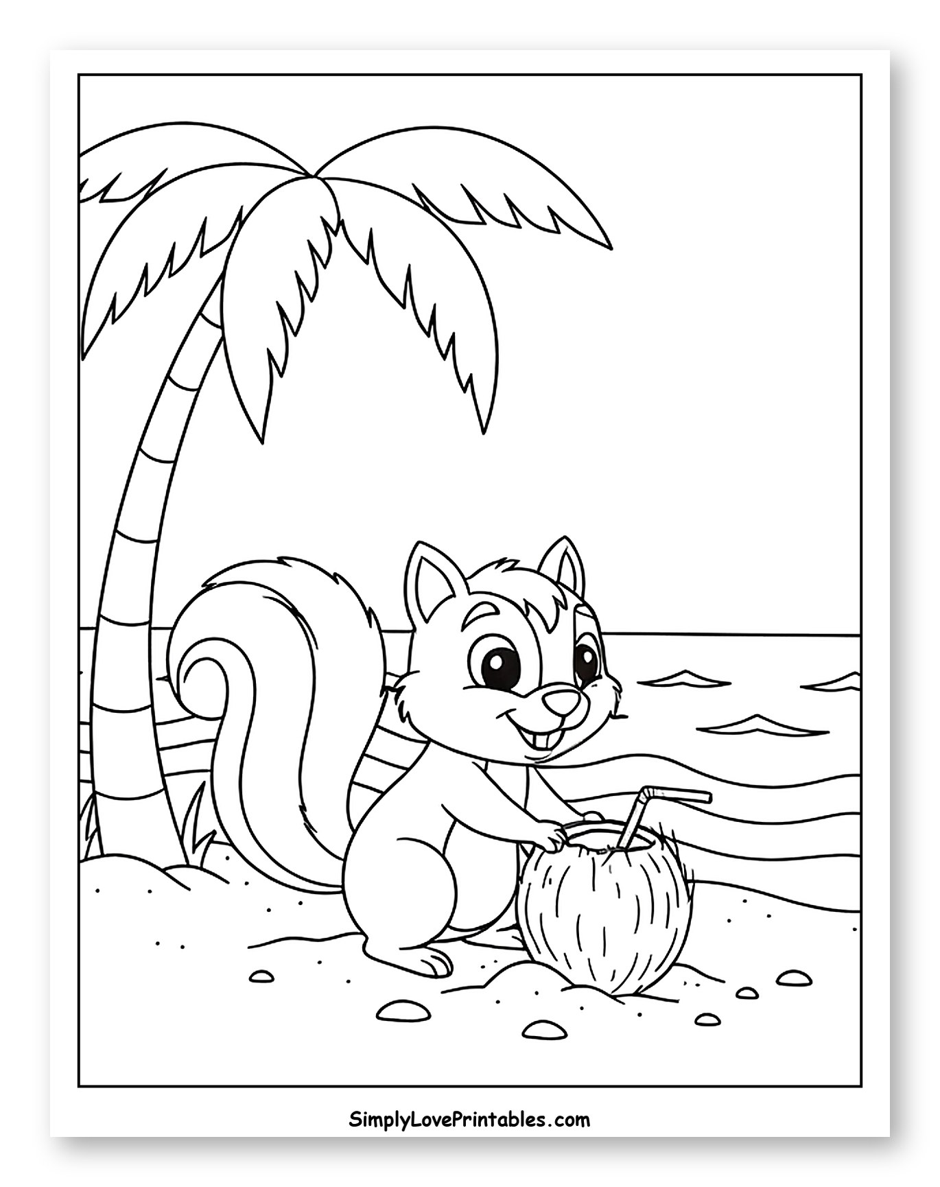 Squirrel Drinking Coconut on the Beach