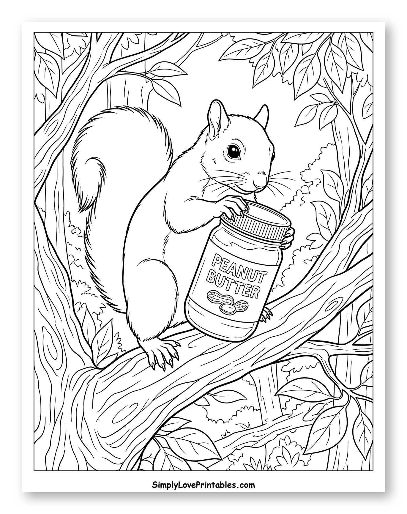 Squirrel in Tree with Peanut Butter Jar