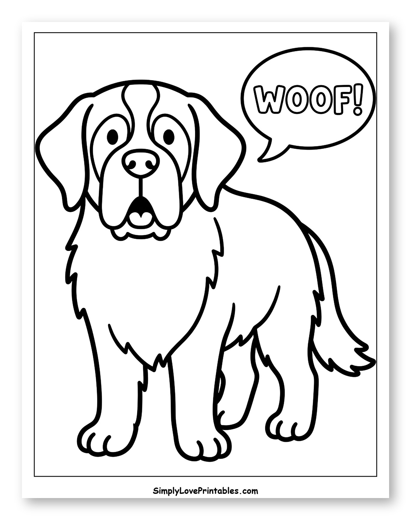 St. Bernard Dog Barking "Woof!" Coloring Page for Toddlers