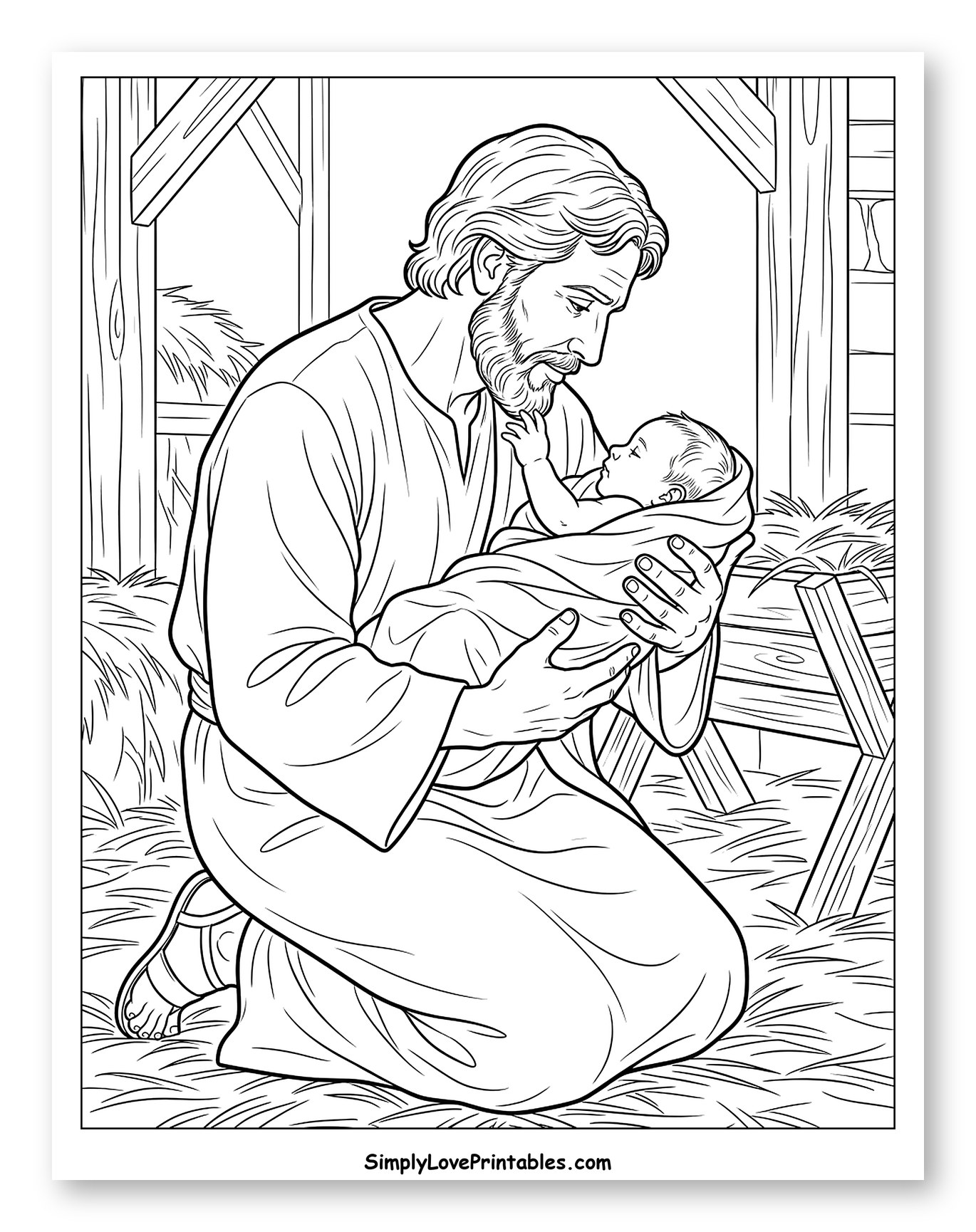 St. Joseph Holding Baby Jesus to Color