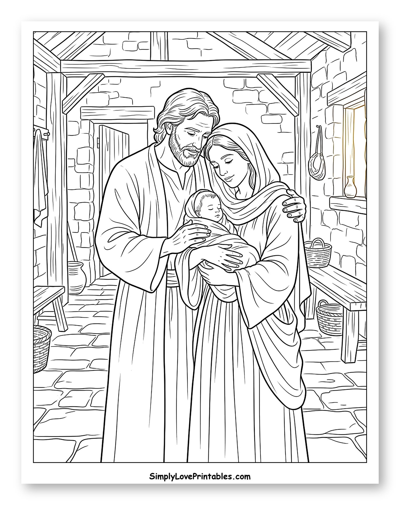St. Joseph, Mary, and Baby Jesus Coloring Sheet