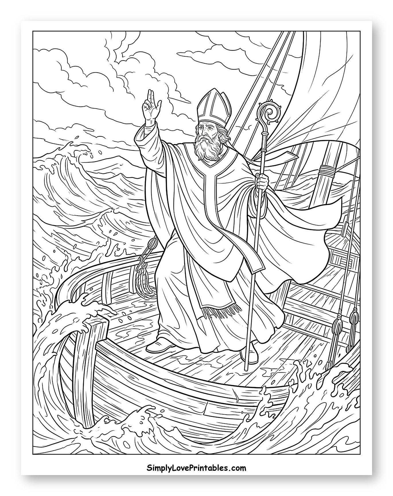 St. Nicholas Calming the Stormy Sea Coloring Sheet