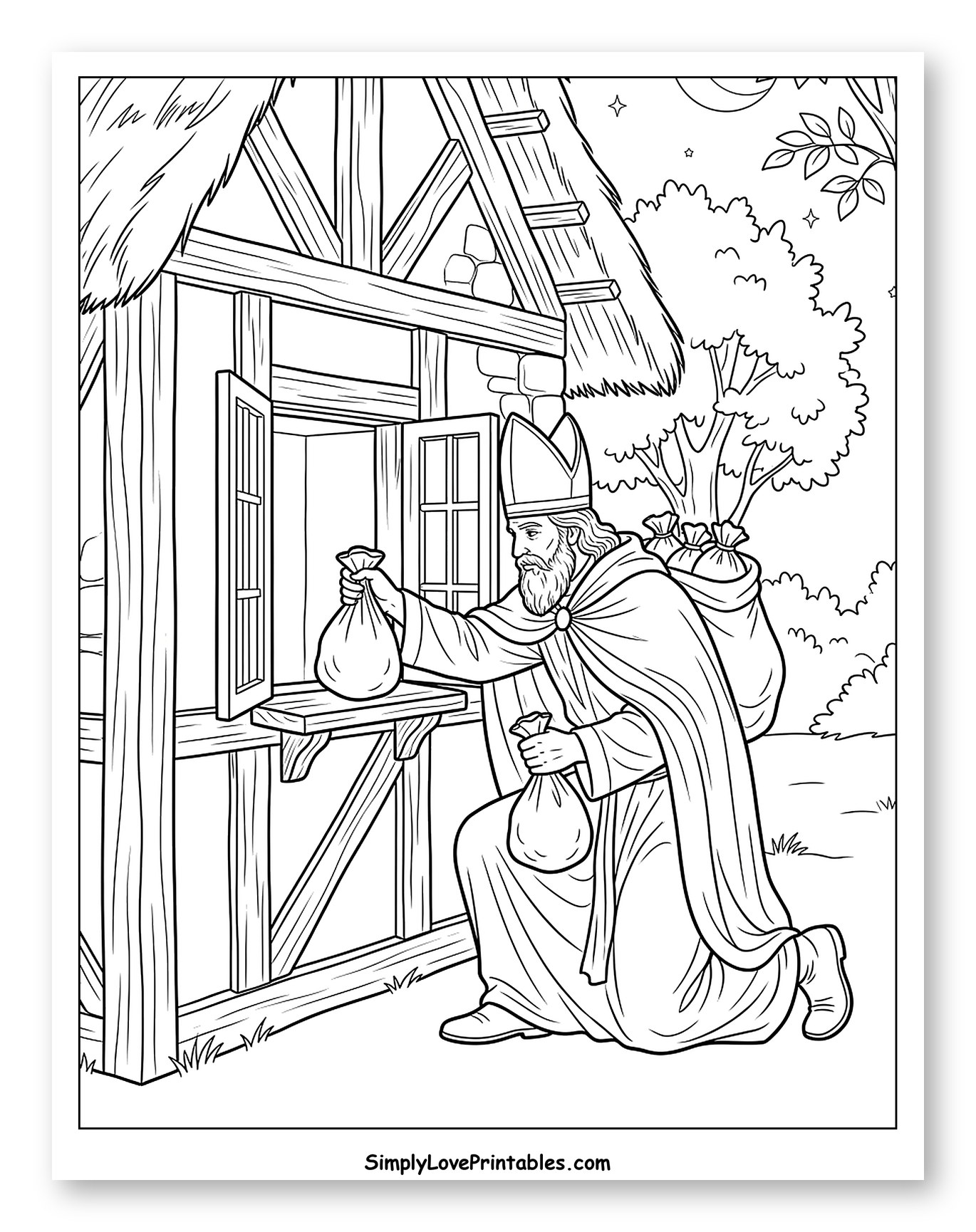 St. Nicholas Delivering Bags of Gold to Color