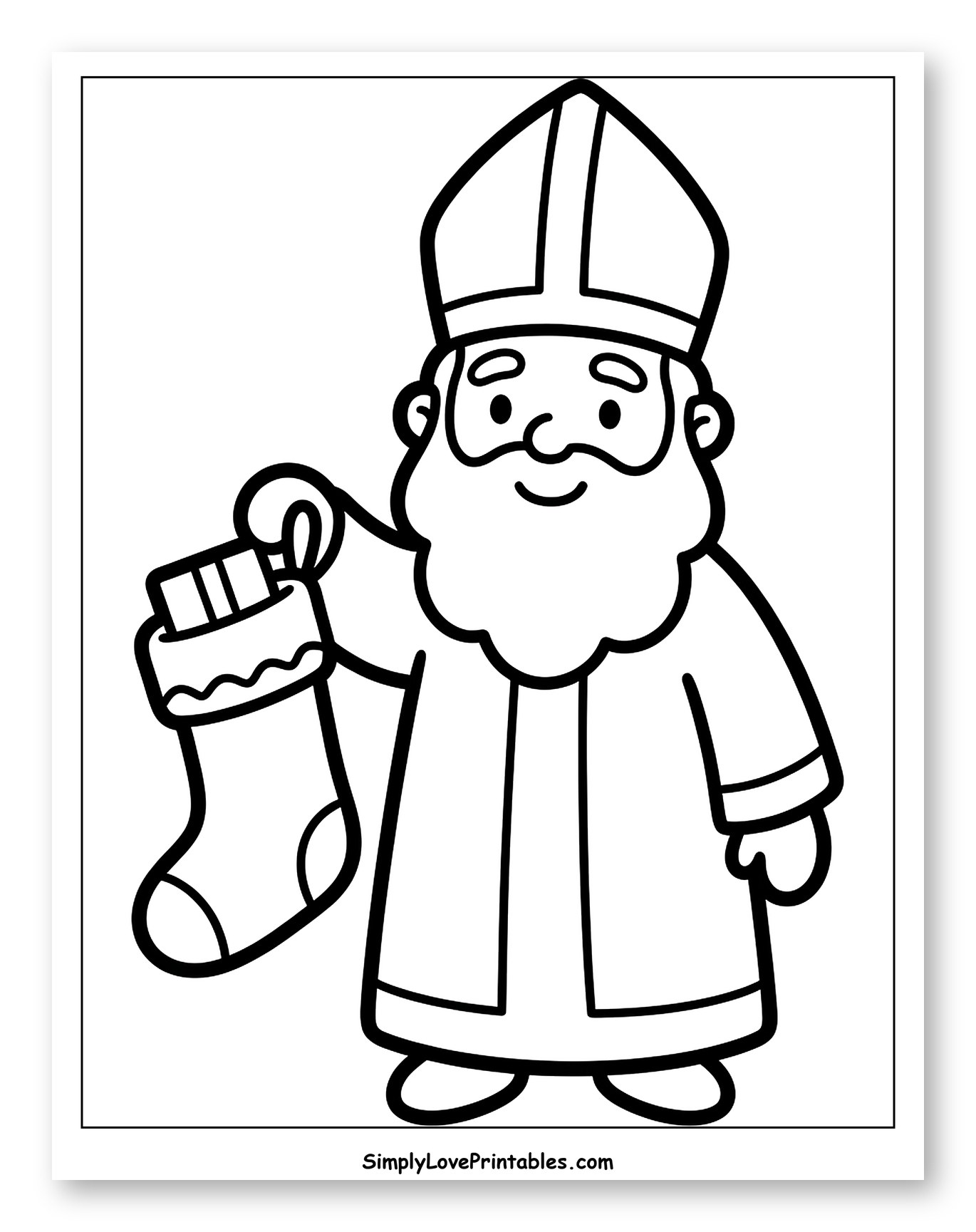 St. Nicholas Holding a Stocking Coloring Sheet for Toddlers