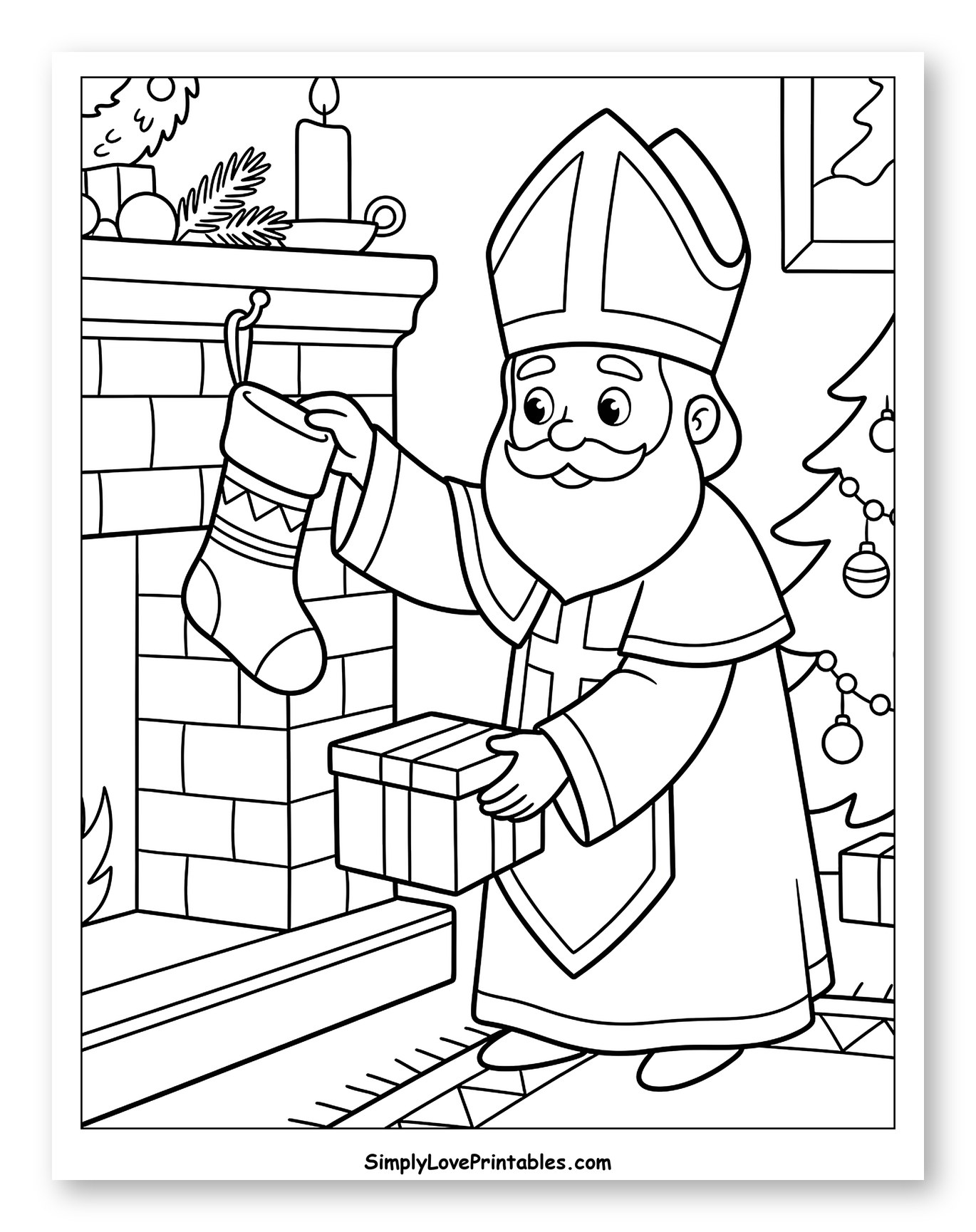St. Nicholas Placing Gifts by Fireplace