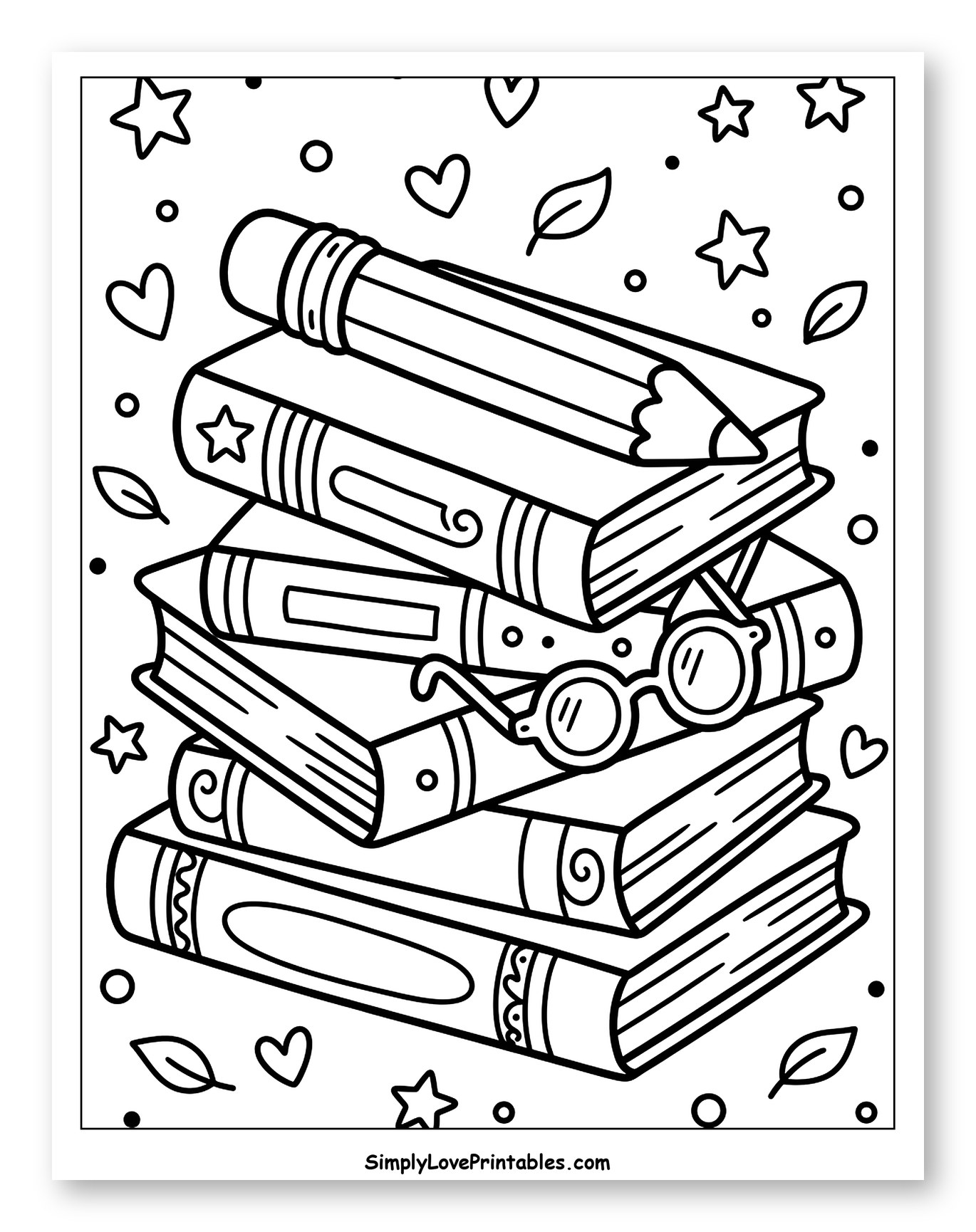 Stack of Books with Pencil and Glasses