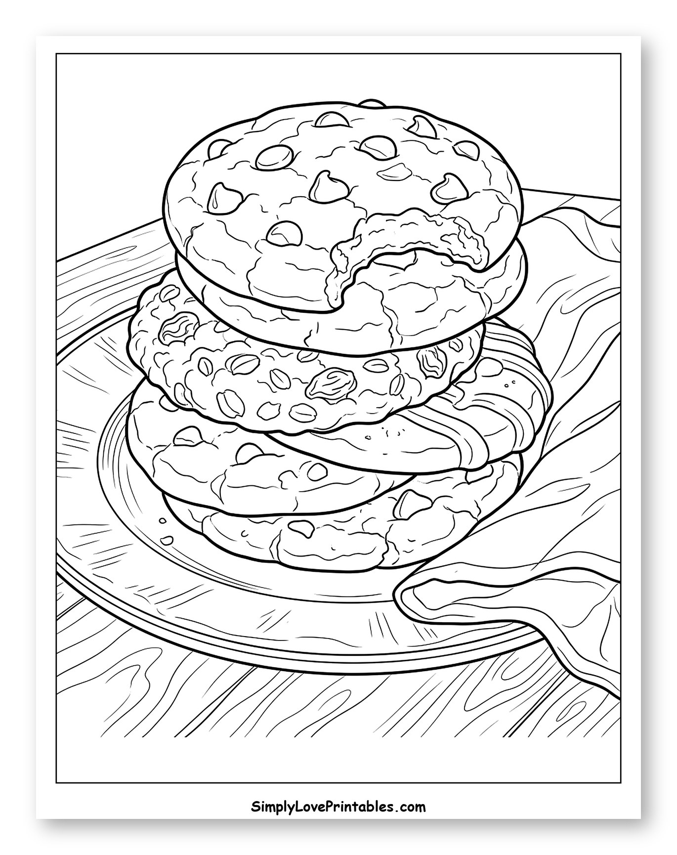 Stack of Cookies on a Plate Coloring Page