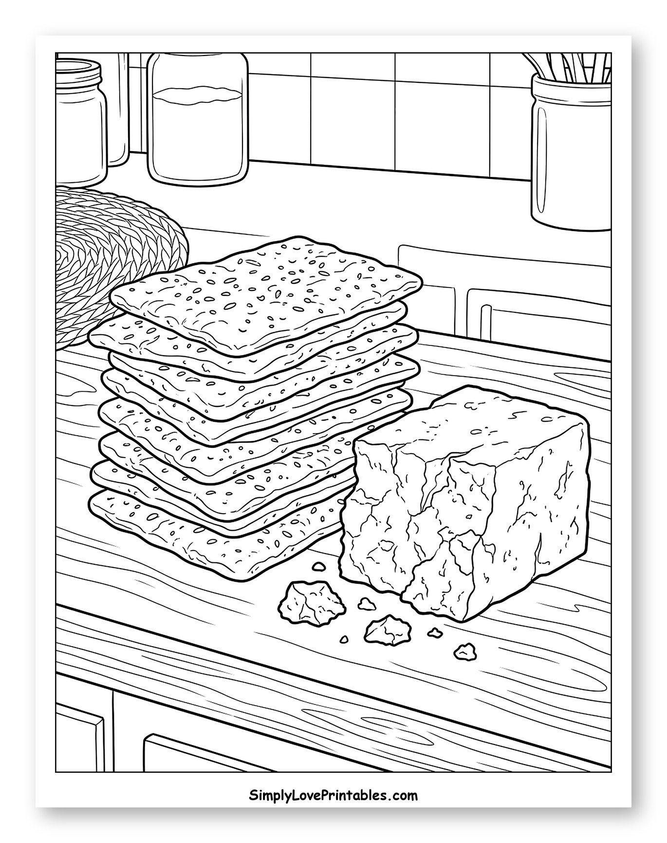 Stack of Crackers and Cheese on a Wooden Board