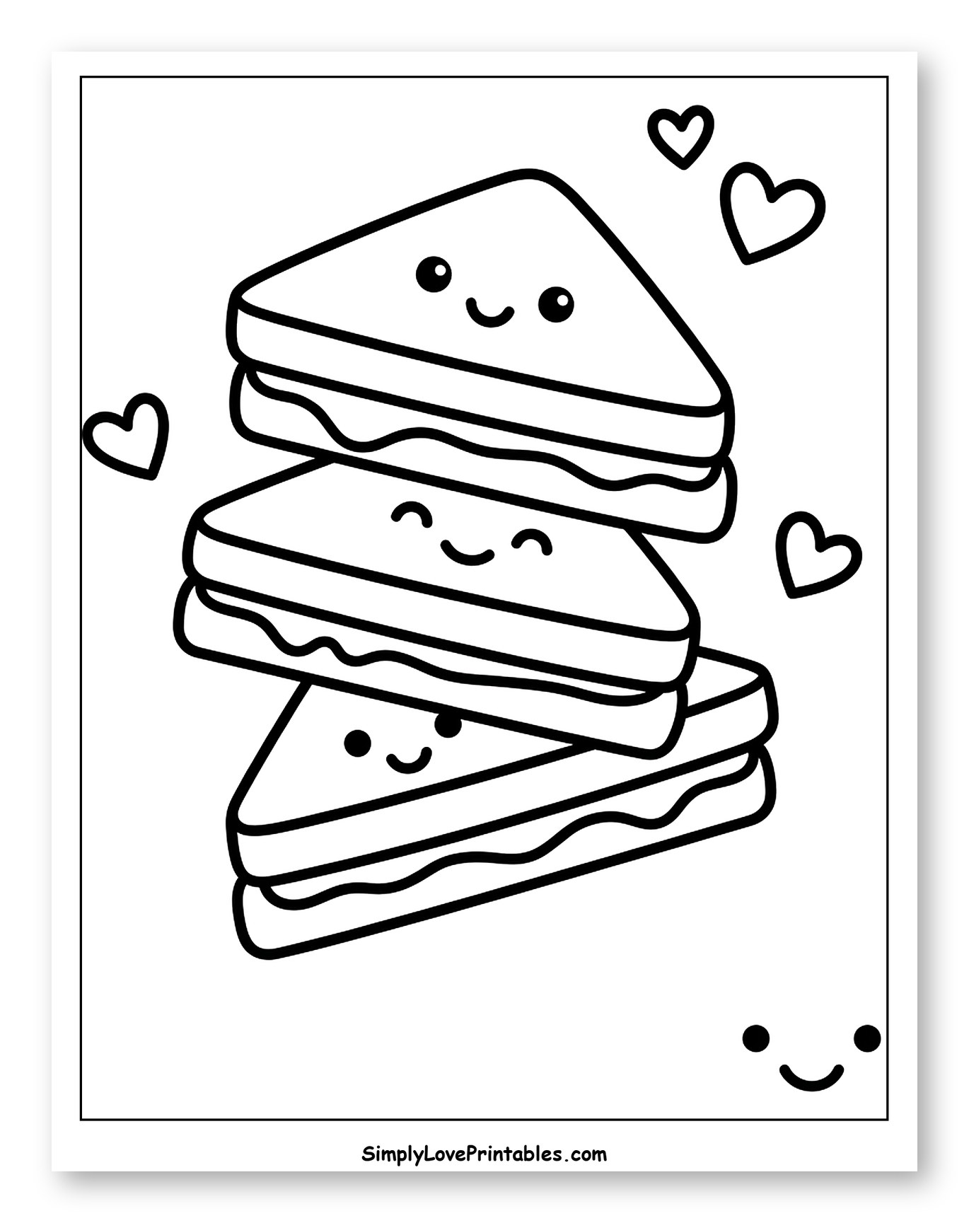 Stack of Cute Smiling Sandwiches with Hearts