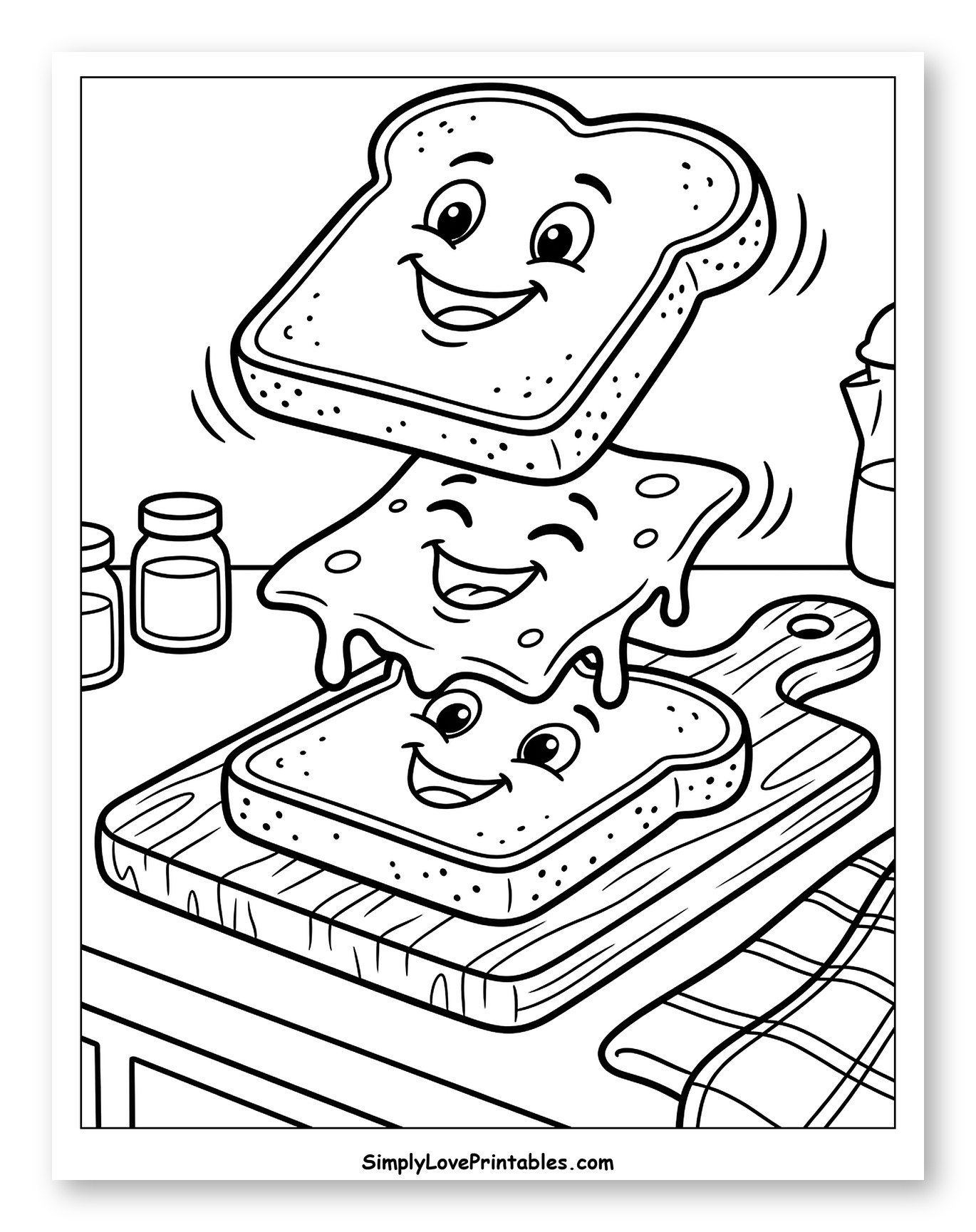 Stack of Happy Toast and Melting Cheese to Color for Kids