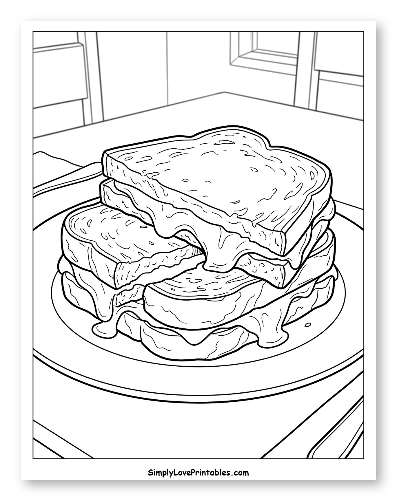Stack of Melted Grilled Cheese Sandwiches Coloring Page