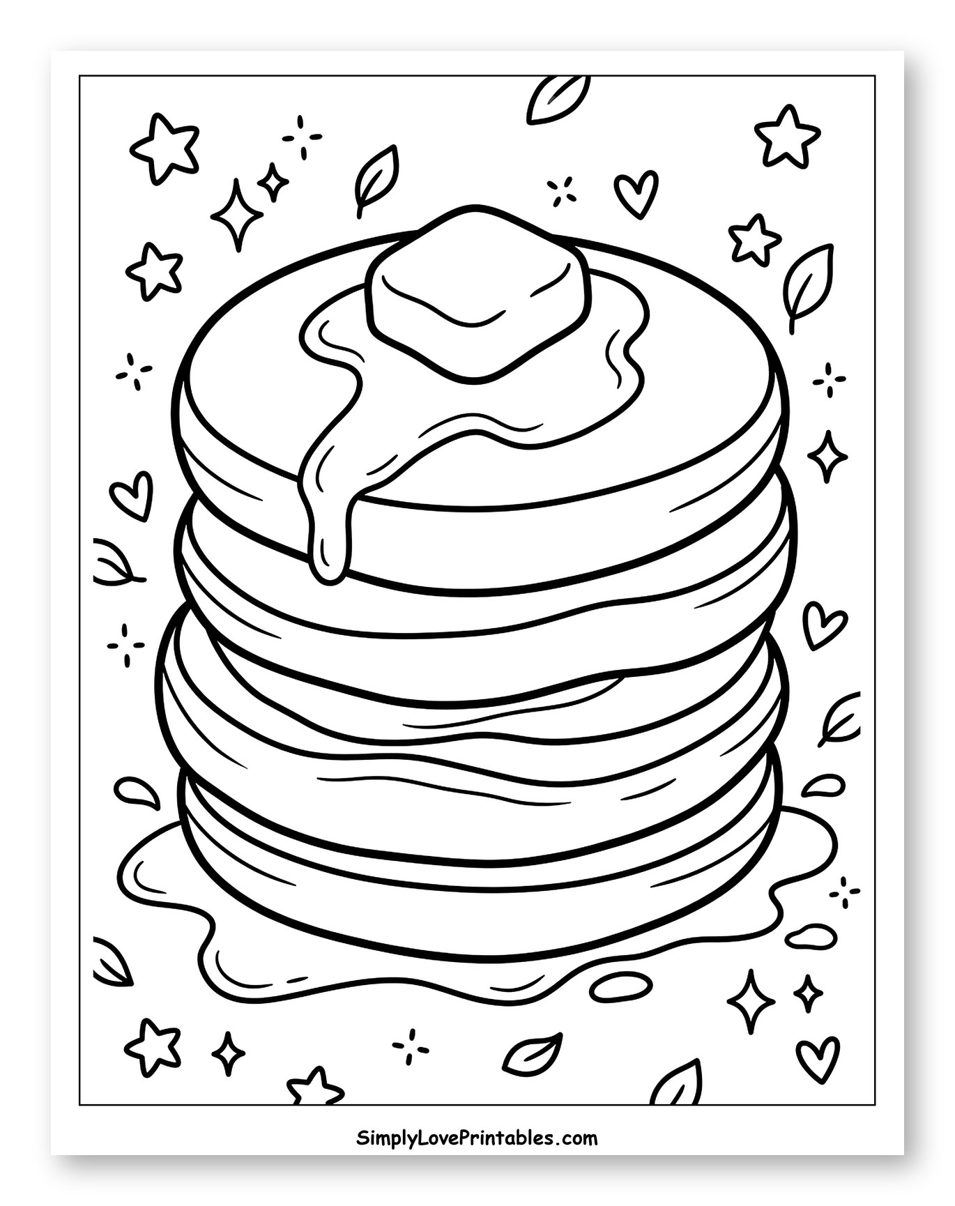 Stack of Pancakes with Butter and Syrup to Color for Adults