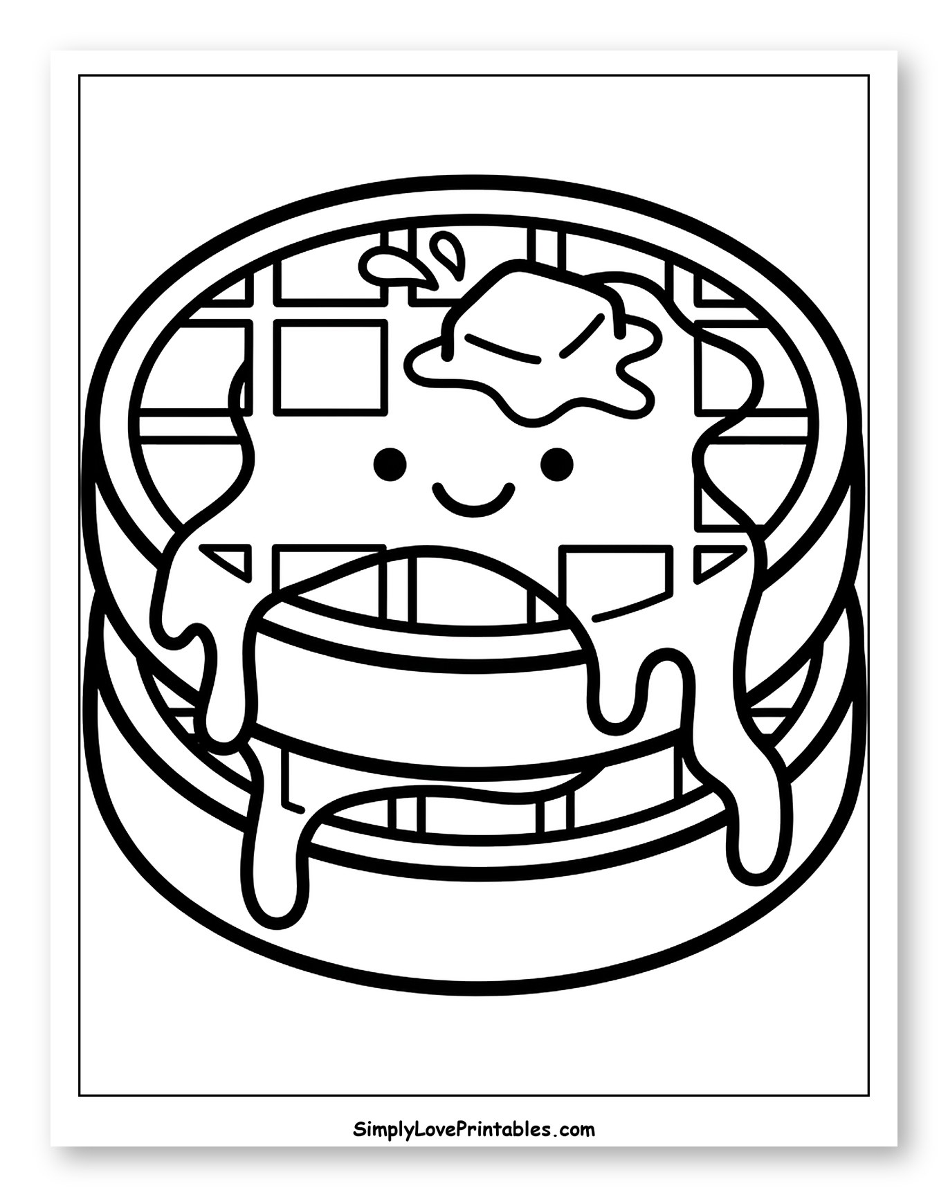 Stack of Waffles with Happy Face and Syrup