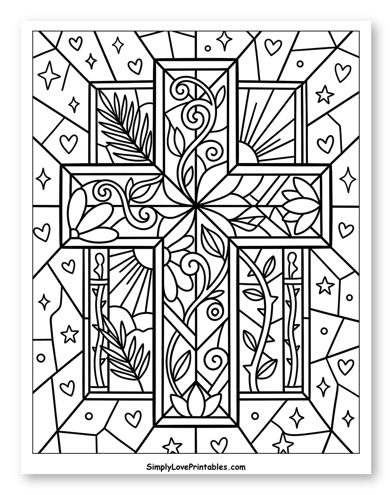 Stained Glass Cross with Easter Symbols