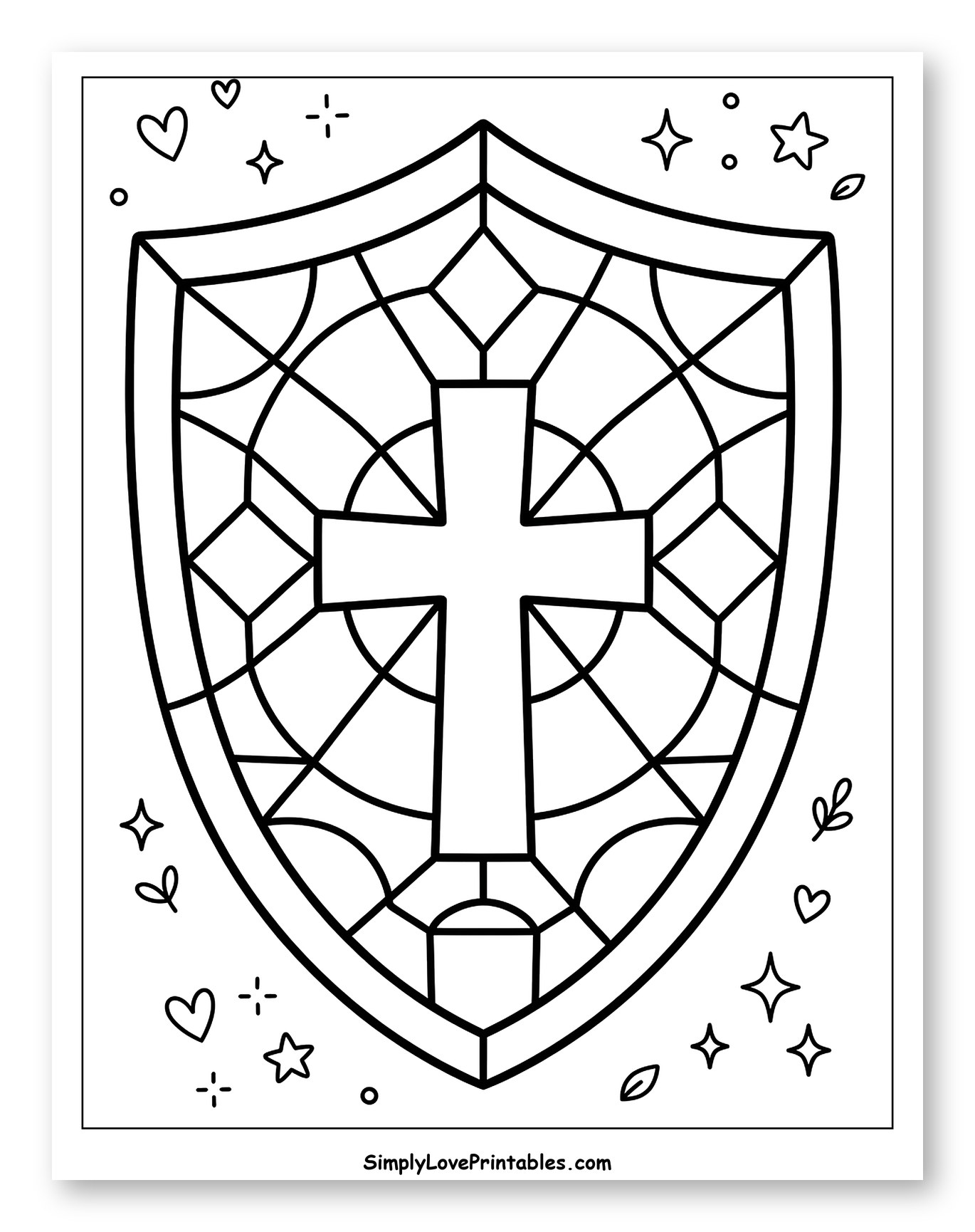 Stained Glass Shield with Christian Cross