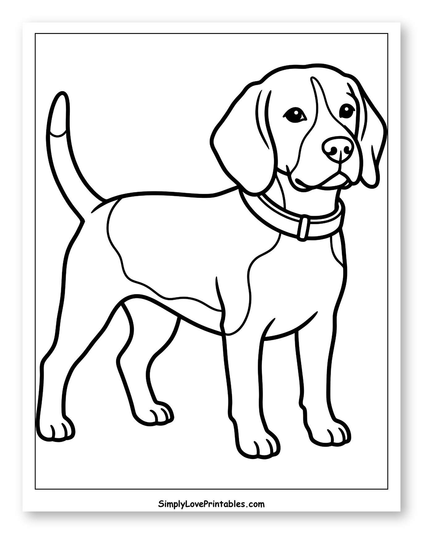 Standing Beagle Dog Outline Coloring Sheet for Toddlers