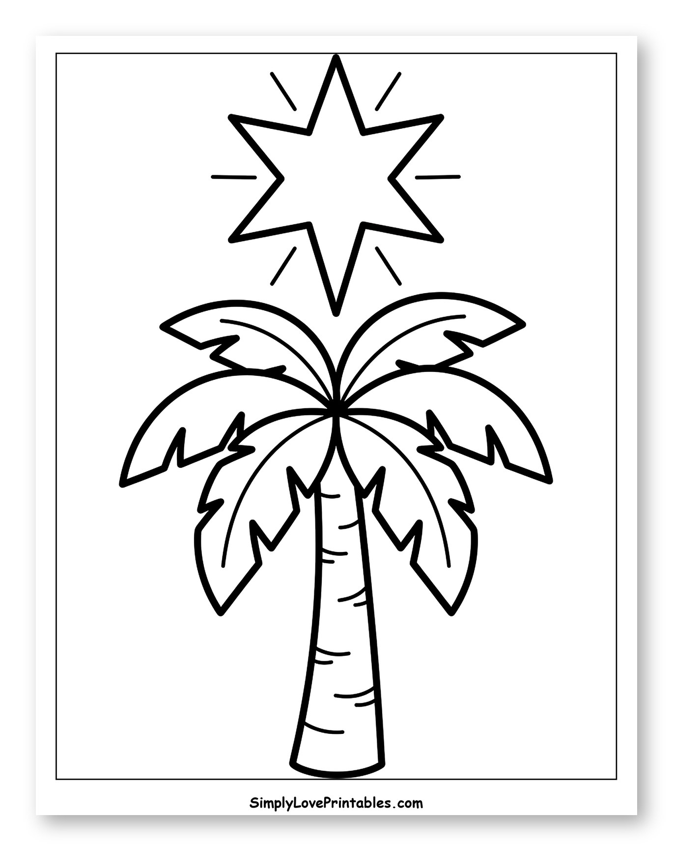 Star of Bethlehem over Palm Tree Coloring Page for Toddlers