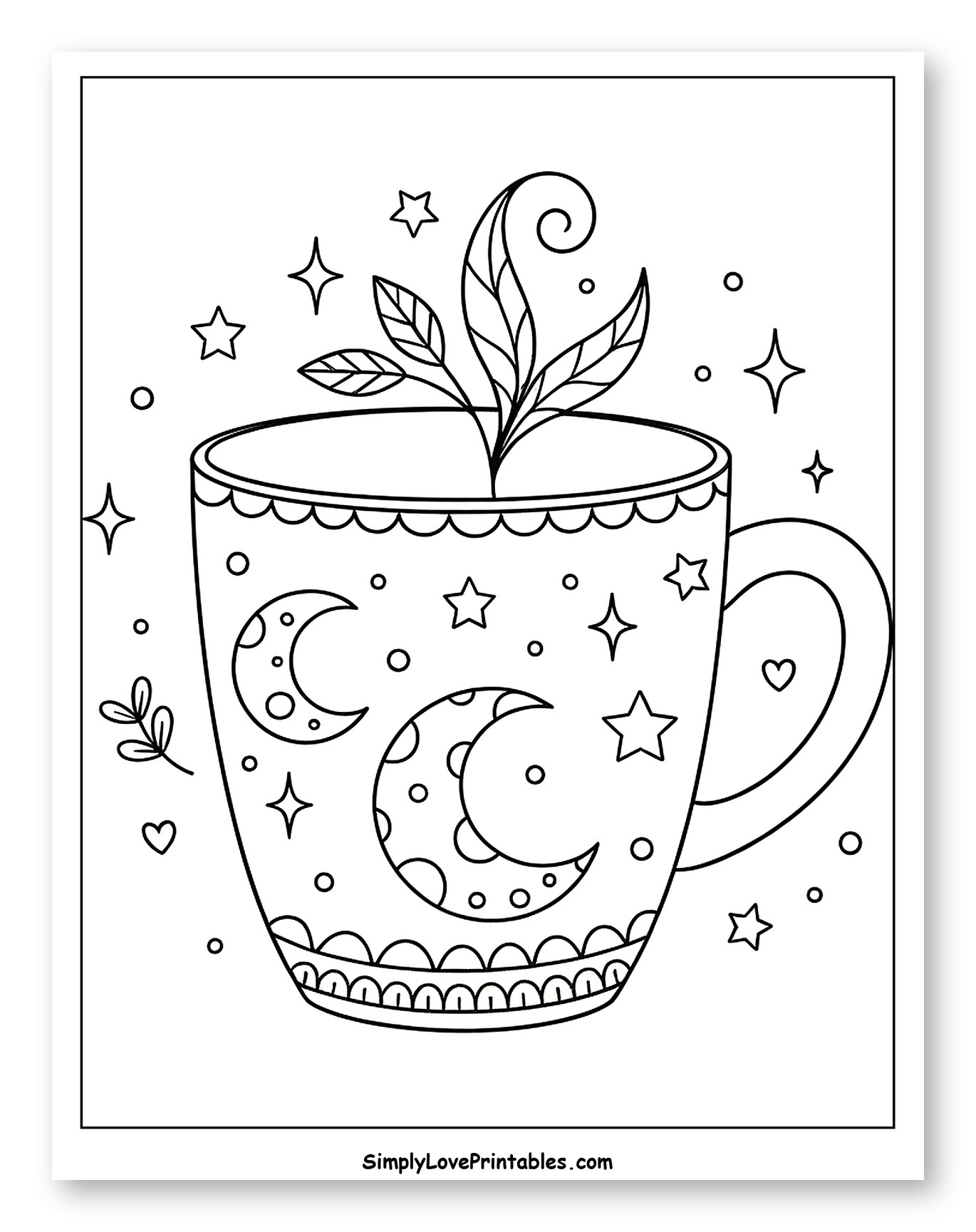Starry Mug with Enchanted Plant to Color for Adults