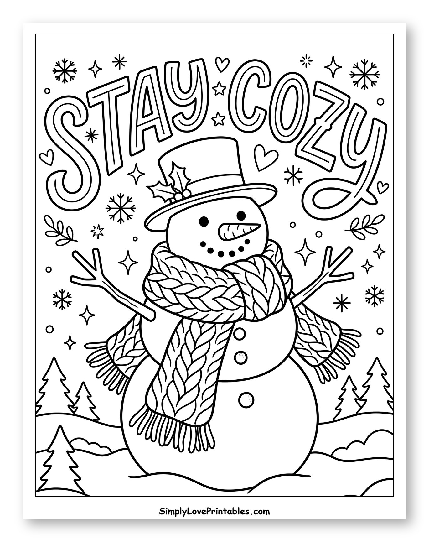 Stay Cozy Snowman in a Warm Scarf Coloring Page for Adults