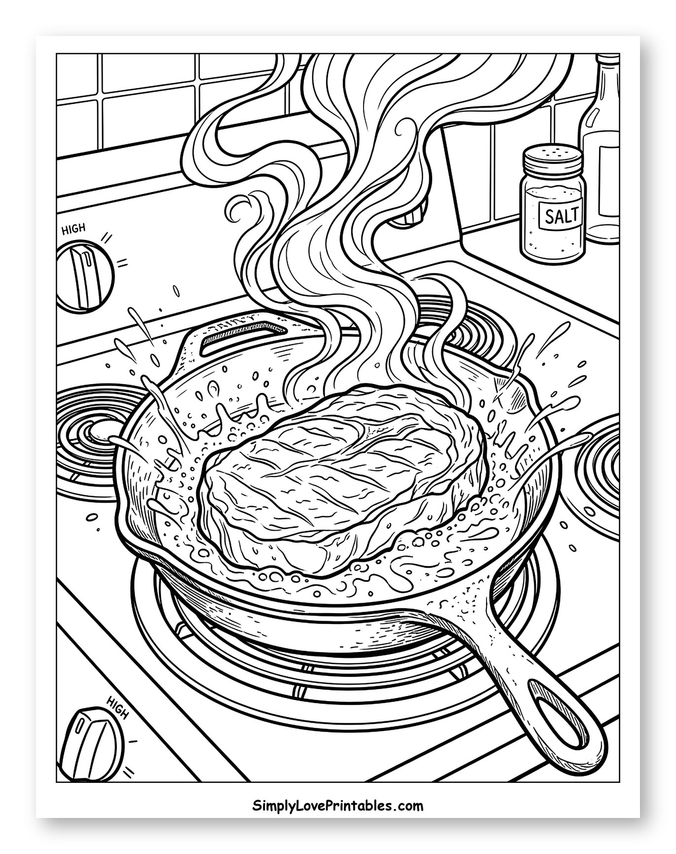 Steak Sizzling in a Frying Pan
