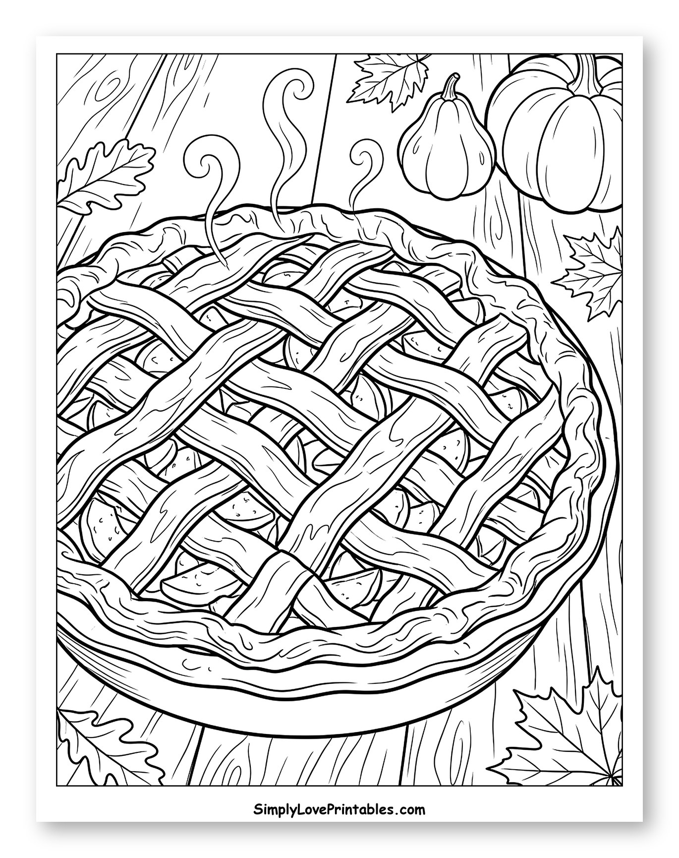 Steaming Apple Pie with Autumn Decor Coloring Sheet