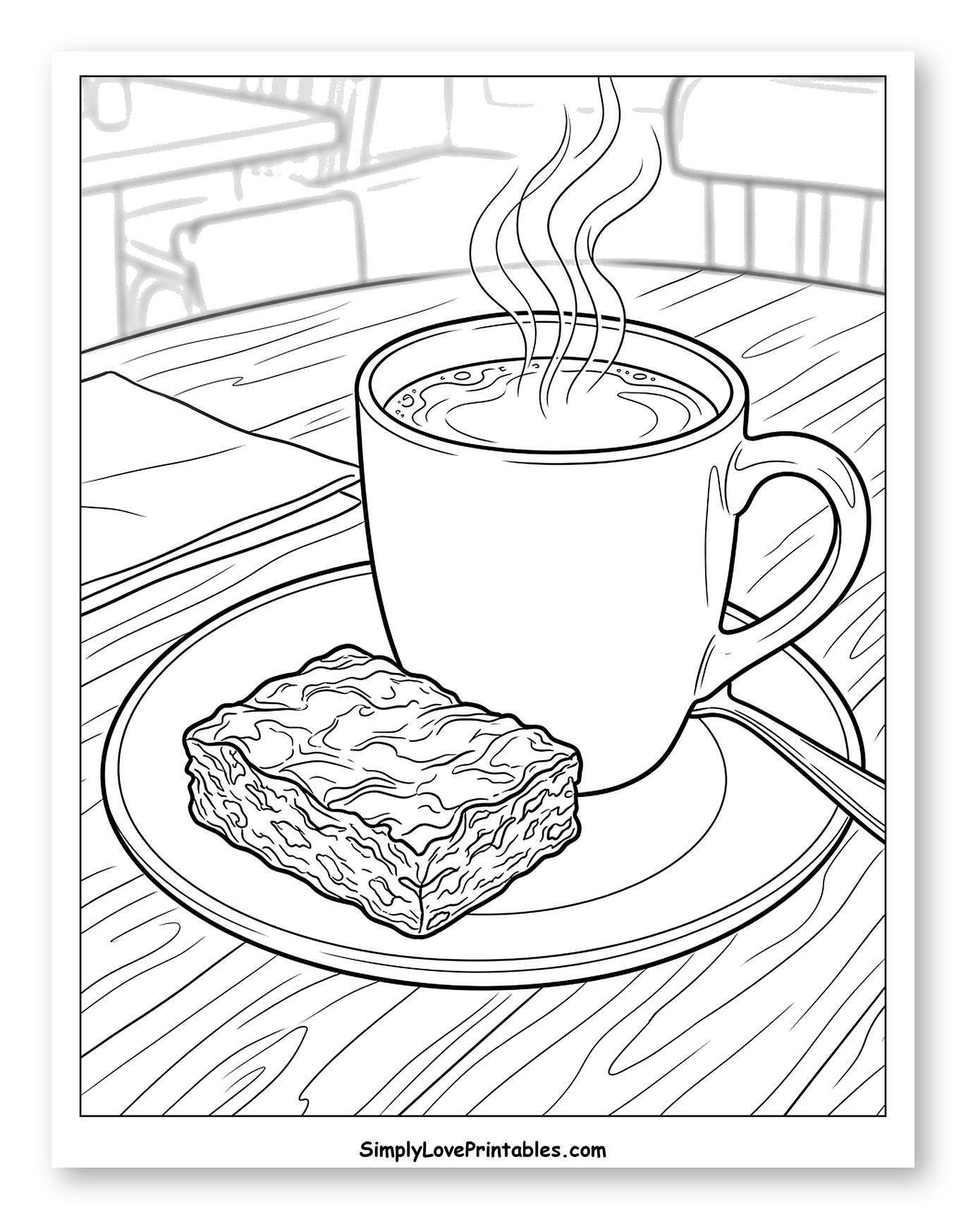 Steaming Coffee and Baklava at a Cafe Coloring Sheet