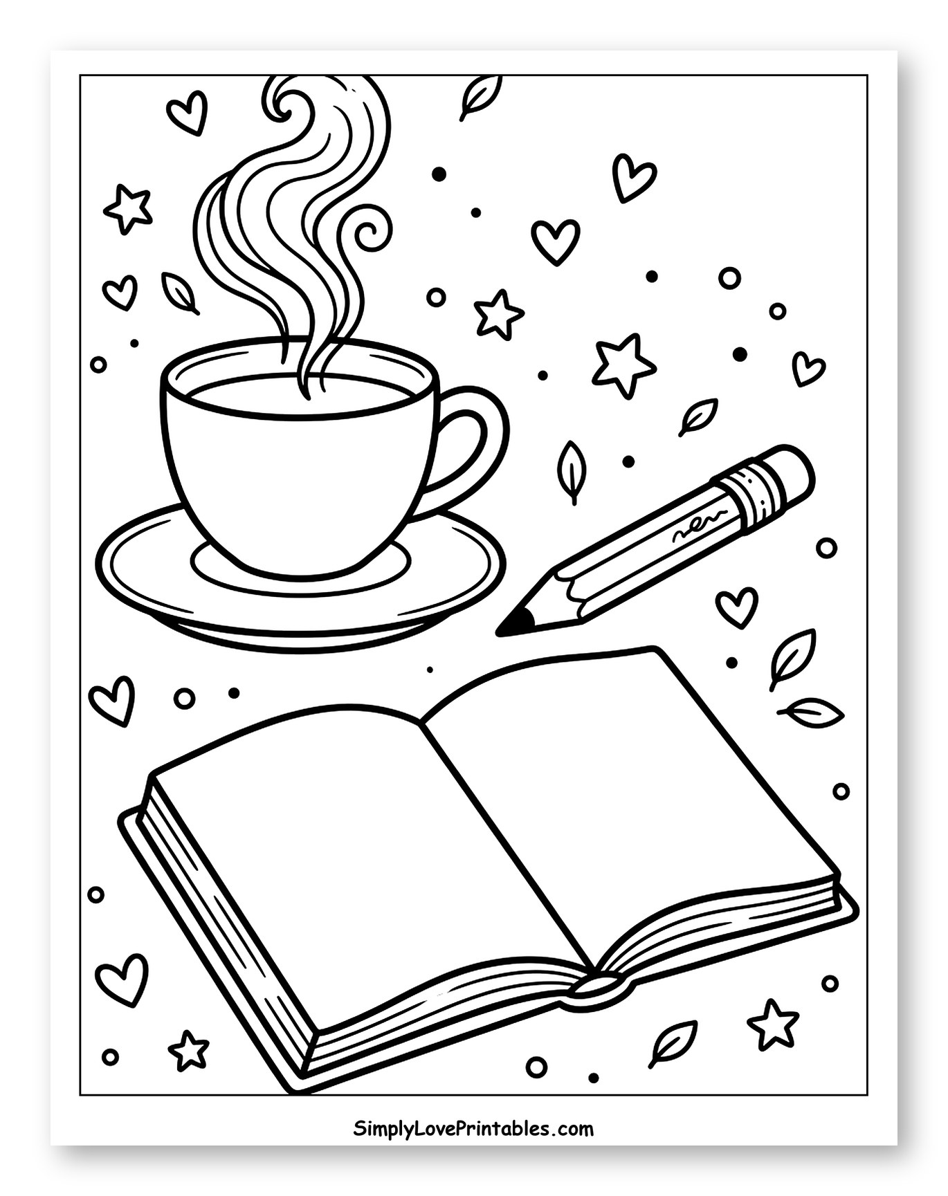 Steaming Coffee, Open Book, and Pencil