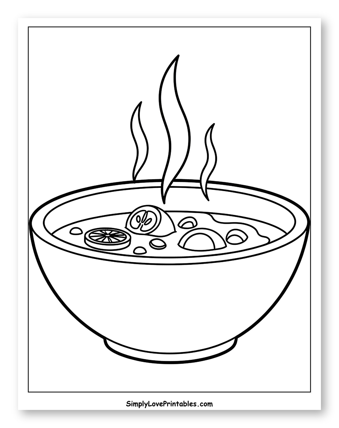 Steaming Hot Soup with Lemon Slices Coloring Page for Toddlers