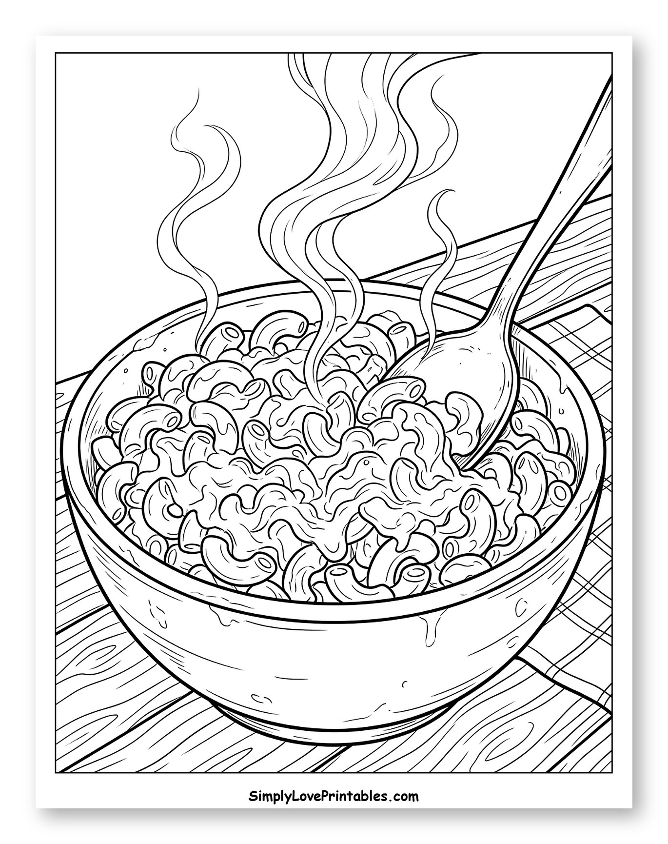 Steaming Mac and Cheese with a Spoon Coloring Sheet