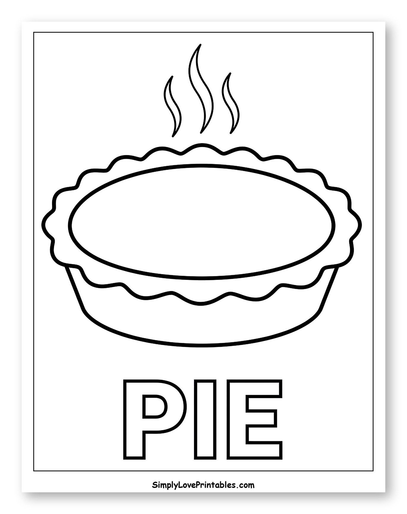 Steaming Pie with 'PIE' Text Outline Coloring Sheet for Toddlers