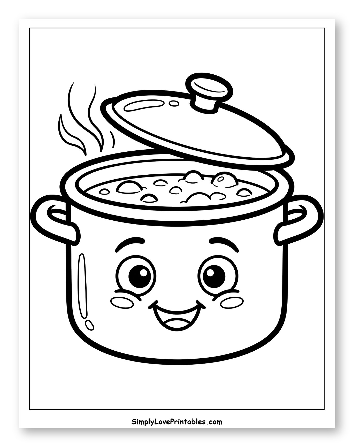 Steaming Pot with Happy Face Coloring Page for Toddlers
