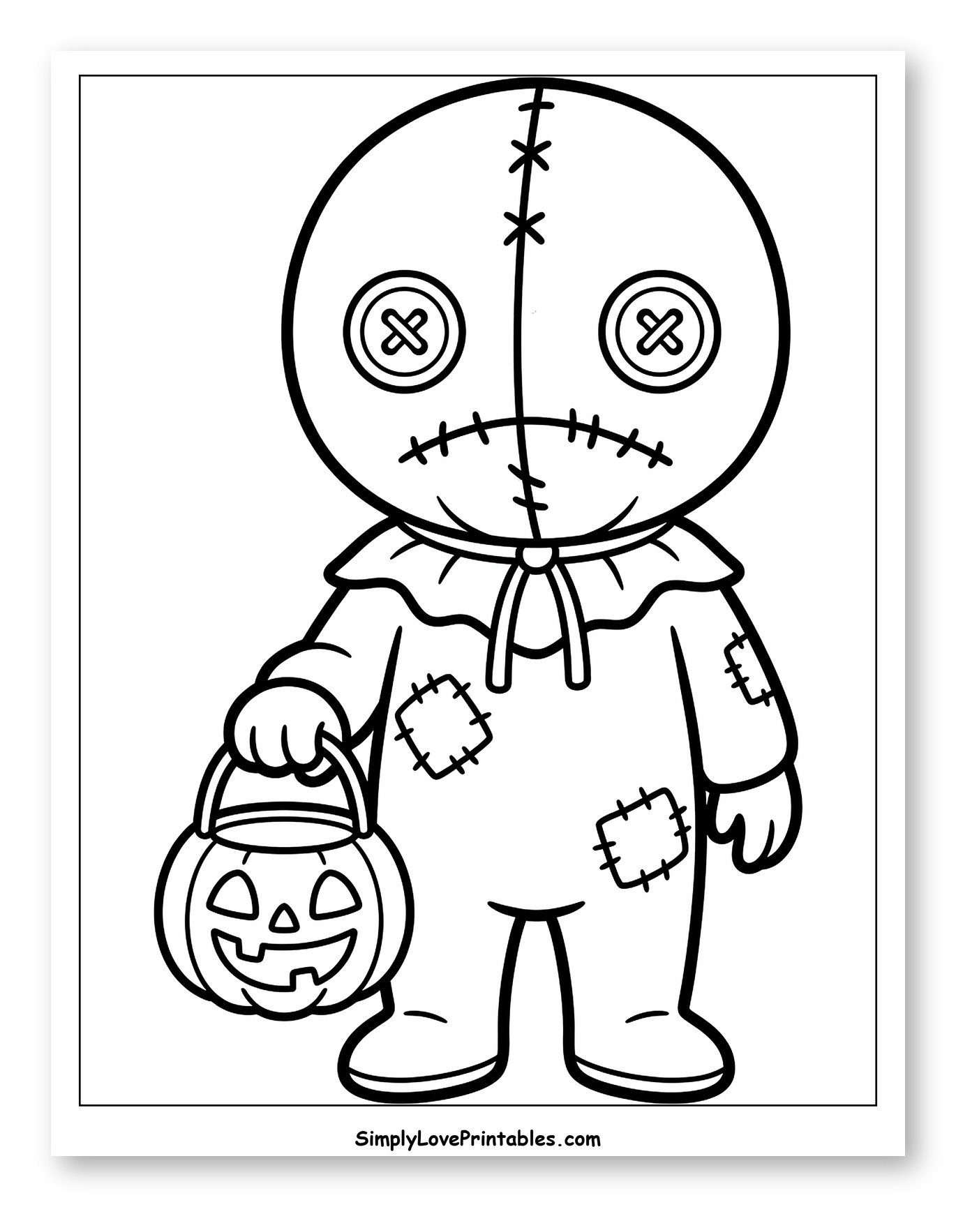 Stitched Doll Character Holding Halloween Pumpkin