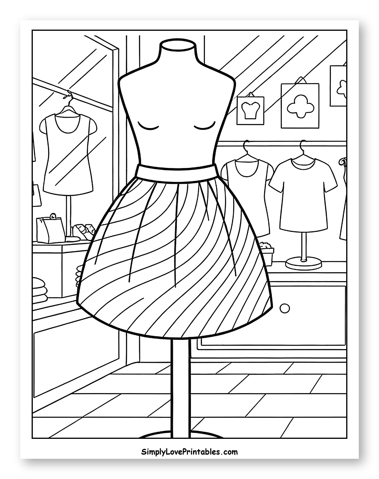 Store Mannequin Wearing a Striped Skirt to Color for Kids