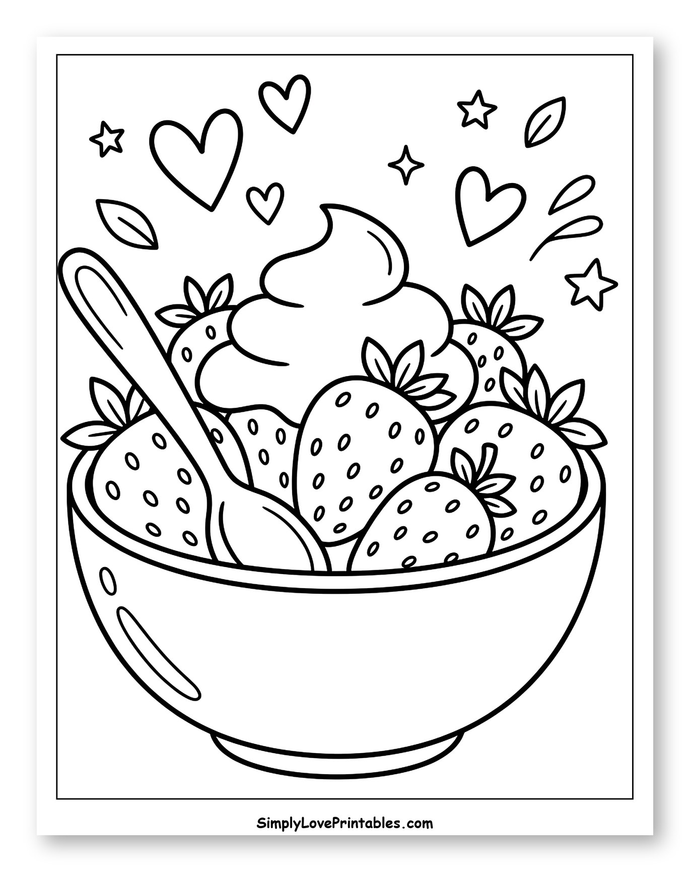 Strawberries with Whipped Cream and a Spoon to Color for Adults